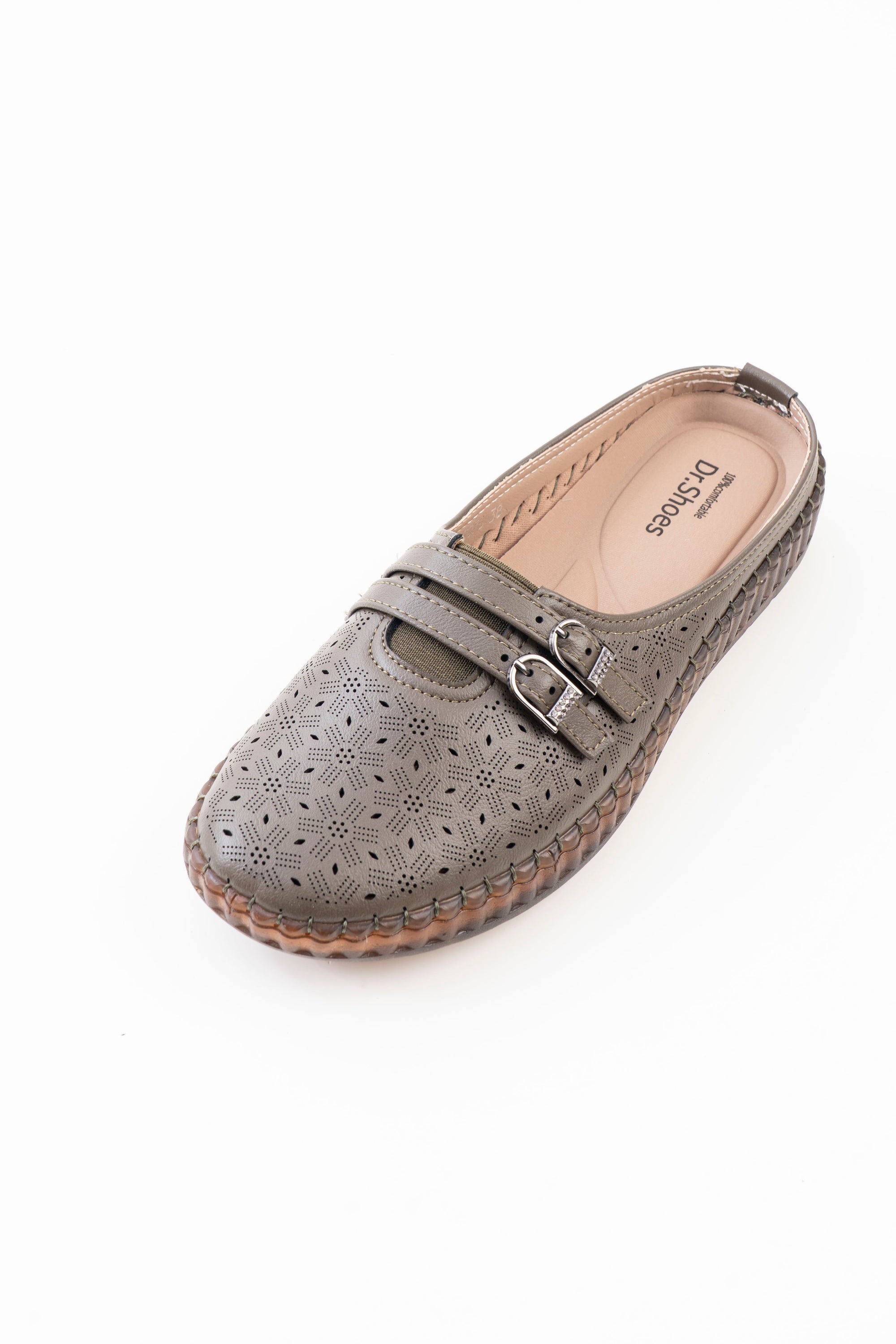 Buckle Strap Half Shoe Ladies - Olive