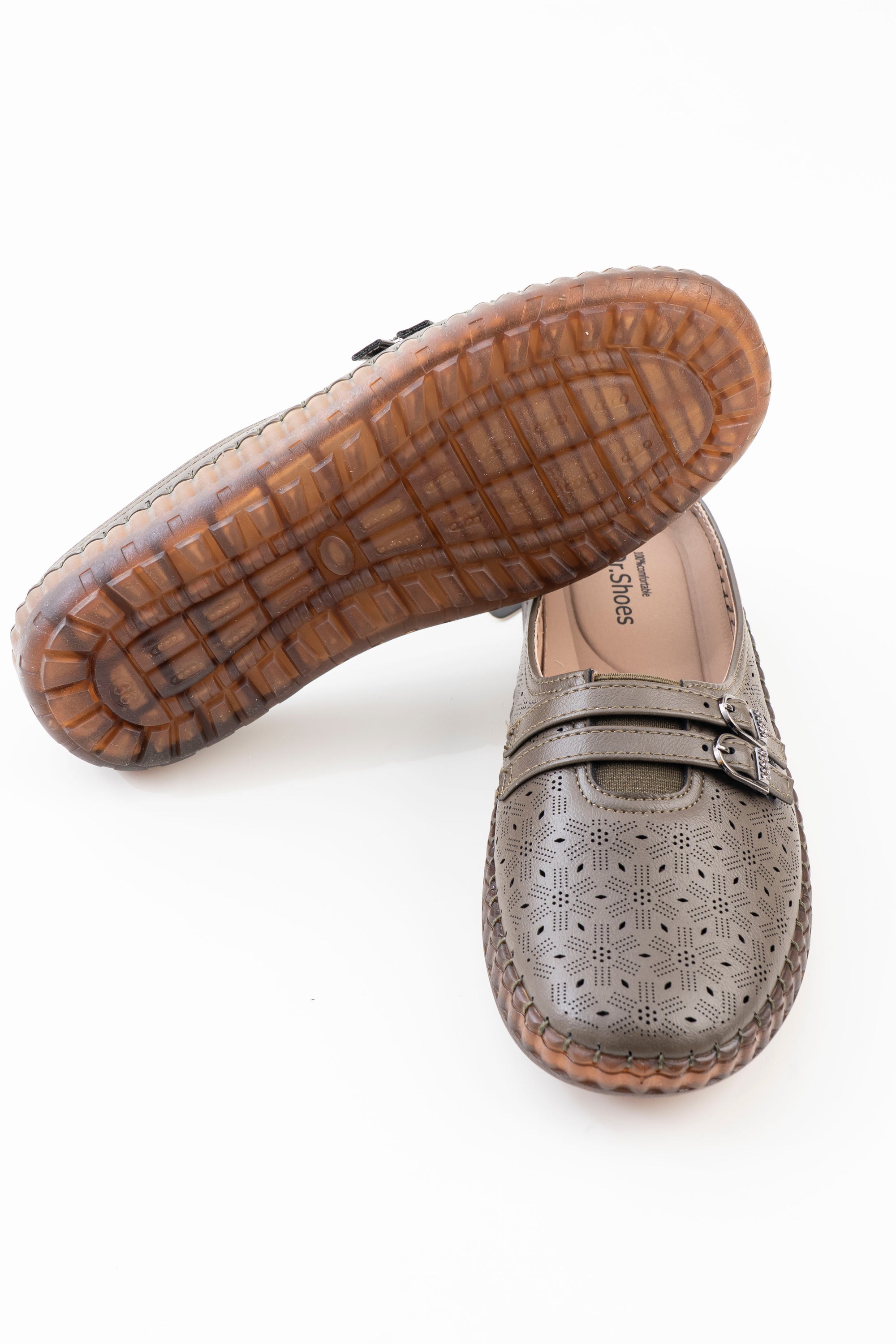 Buckle Strap Half Shoe Ladies - Olive