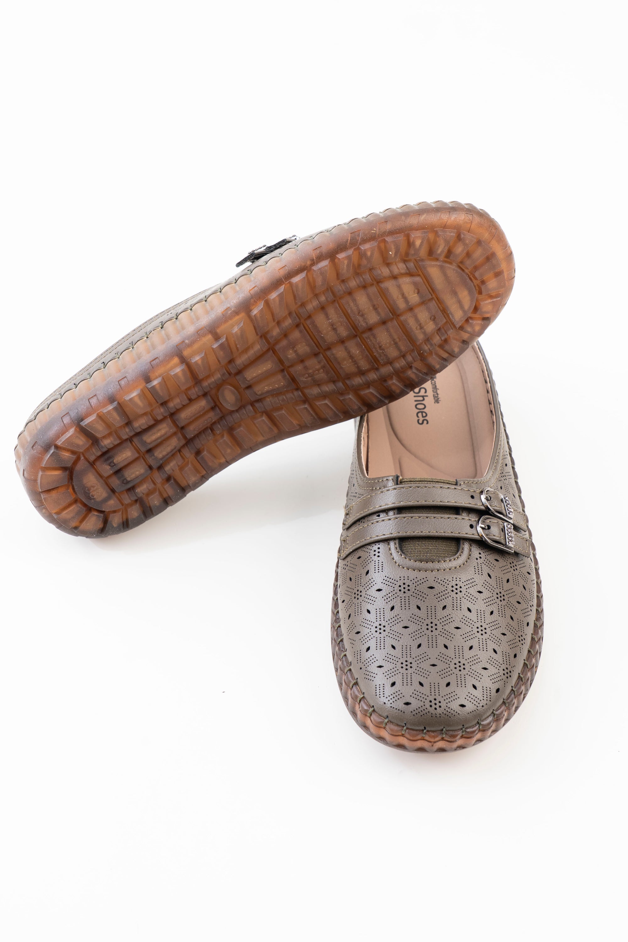 Buckle Strap Half Shoe Ladies - Olive