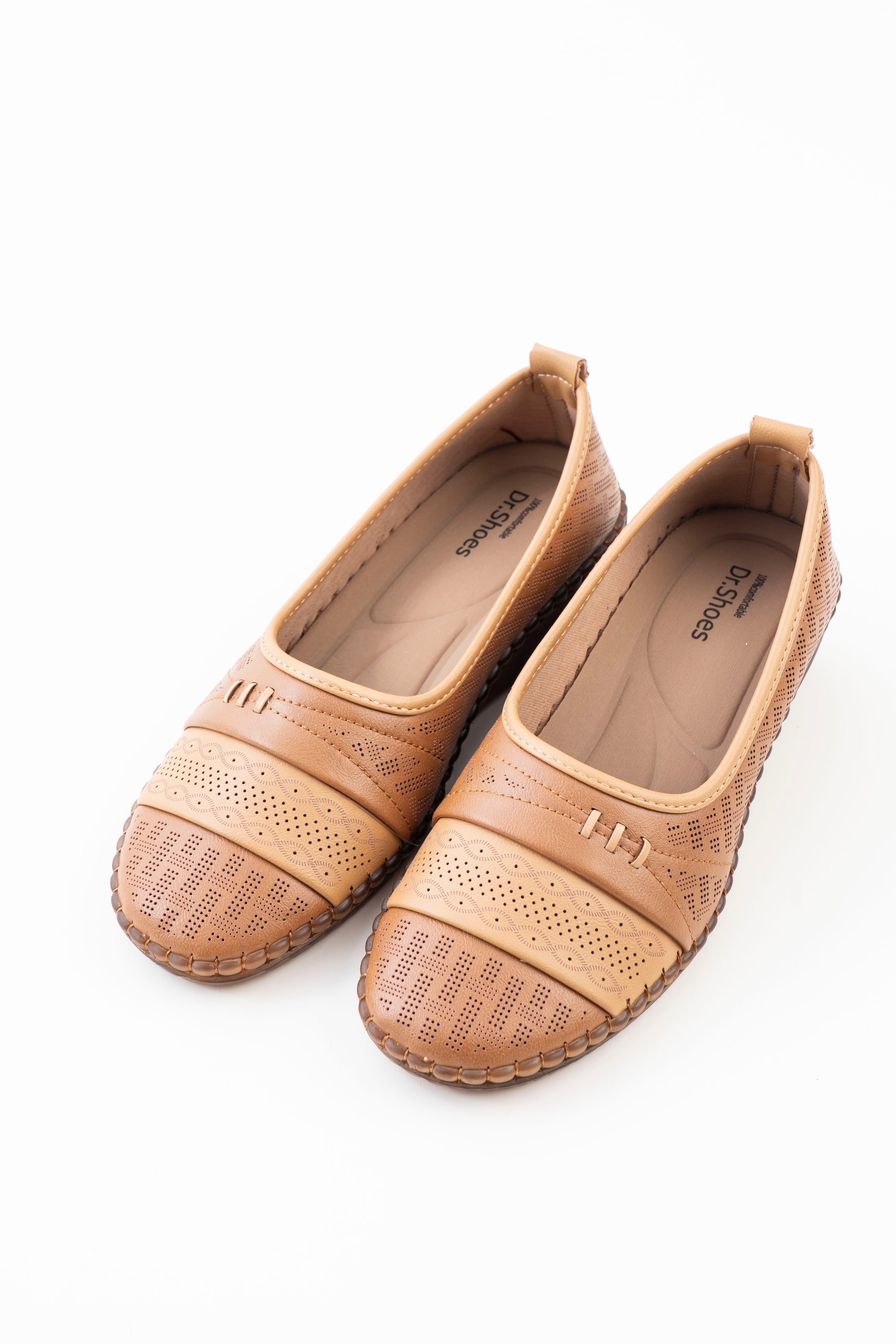 Perforated Wedge Comfort Flat Ladies - Camel