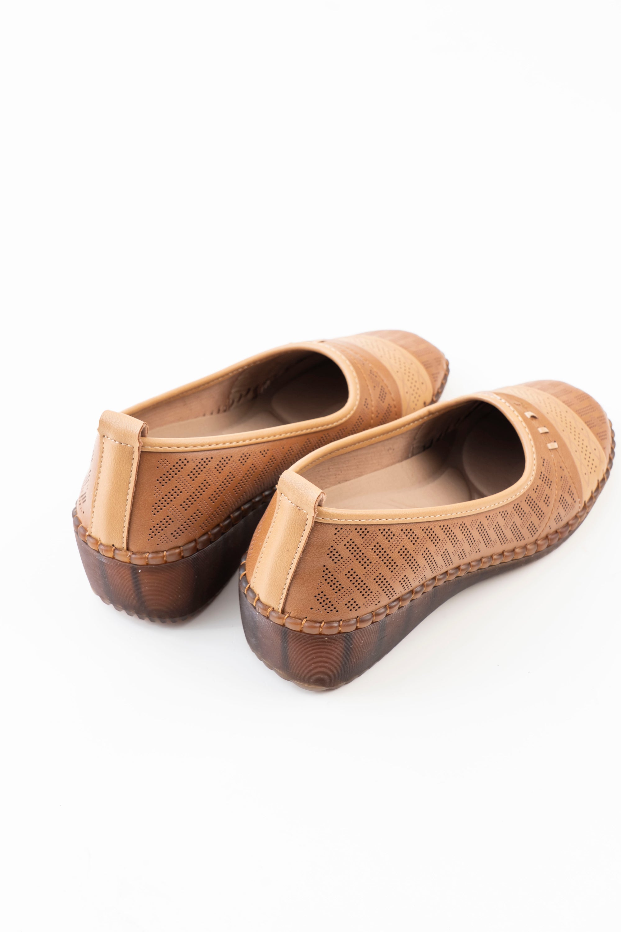 Perforated Wedge Comfort Flat Ladies - Camel