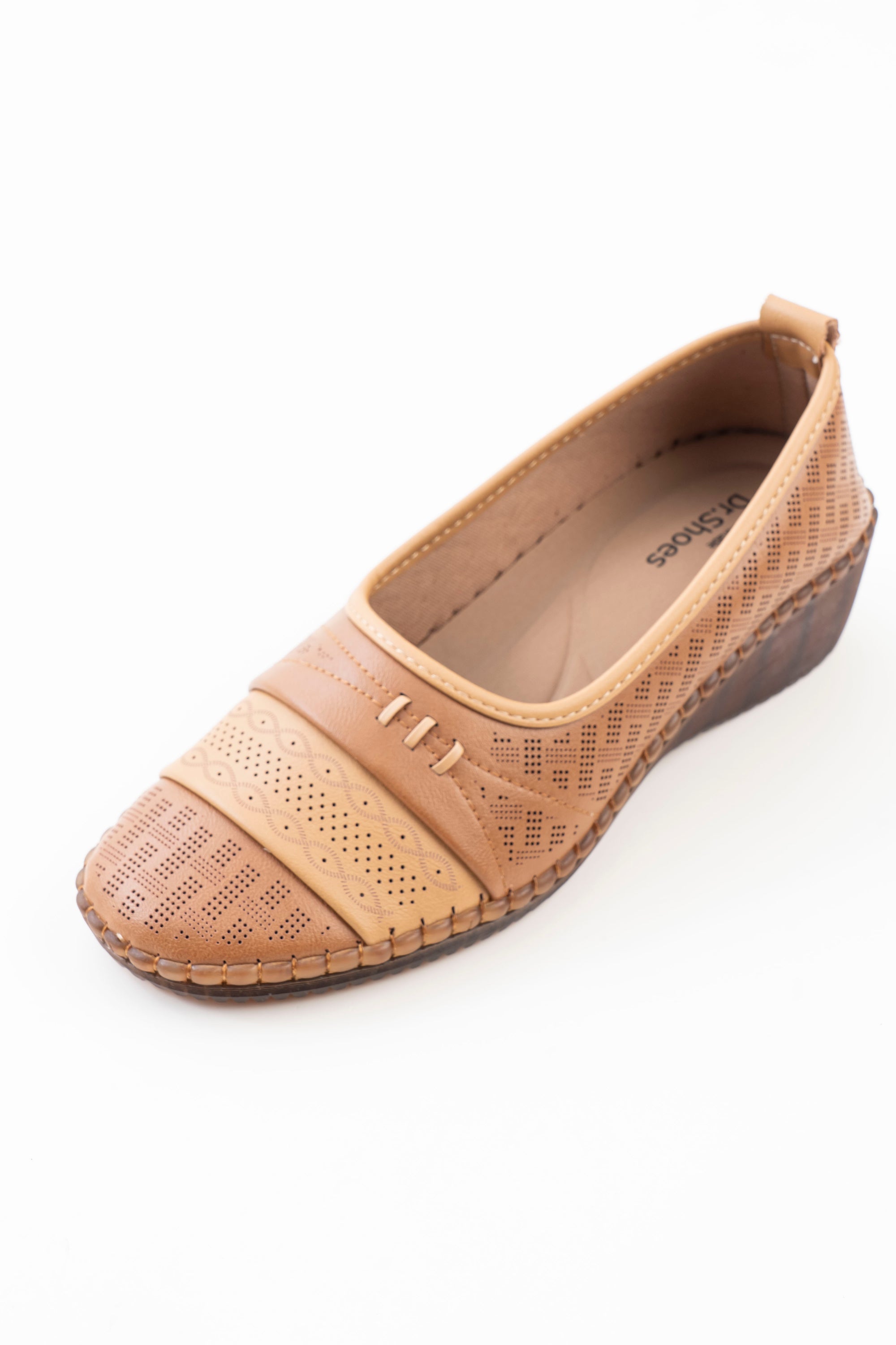 Perforated Wedge Comfort Flat Ladies - Camel