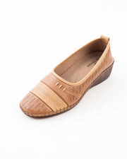 Perforated Wedge Comfort Flat Ladies - Camel