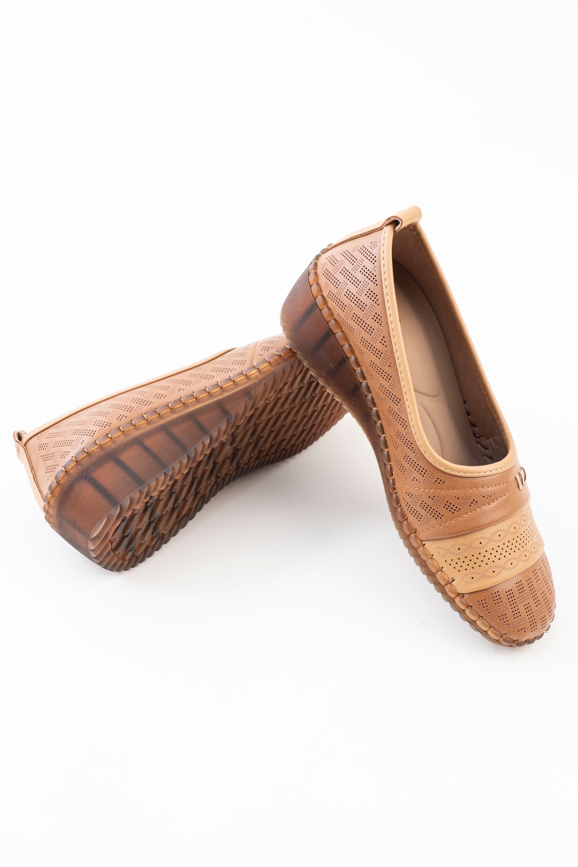 Perforated Wedge Comfort Flat Ladies - Camel