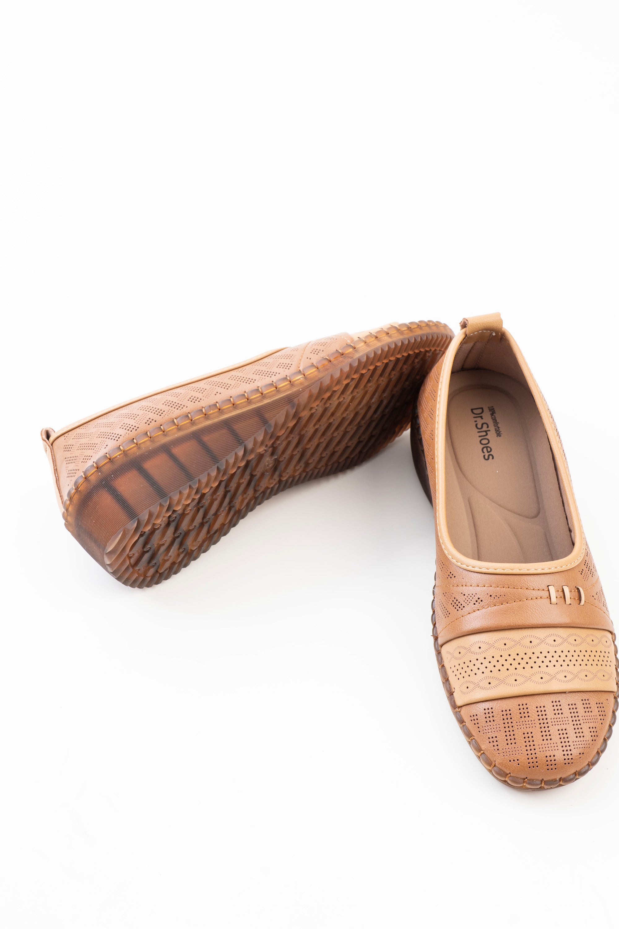 Perforated Wedge Comfort Flat Ladies - Camel