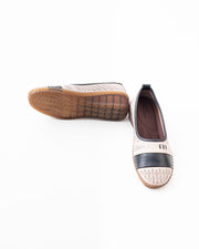 Women's Perforated Slip-On Wedge Shoes - Cream & Black