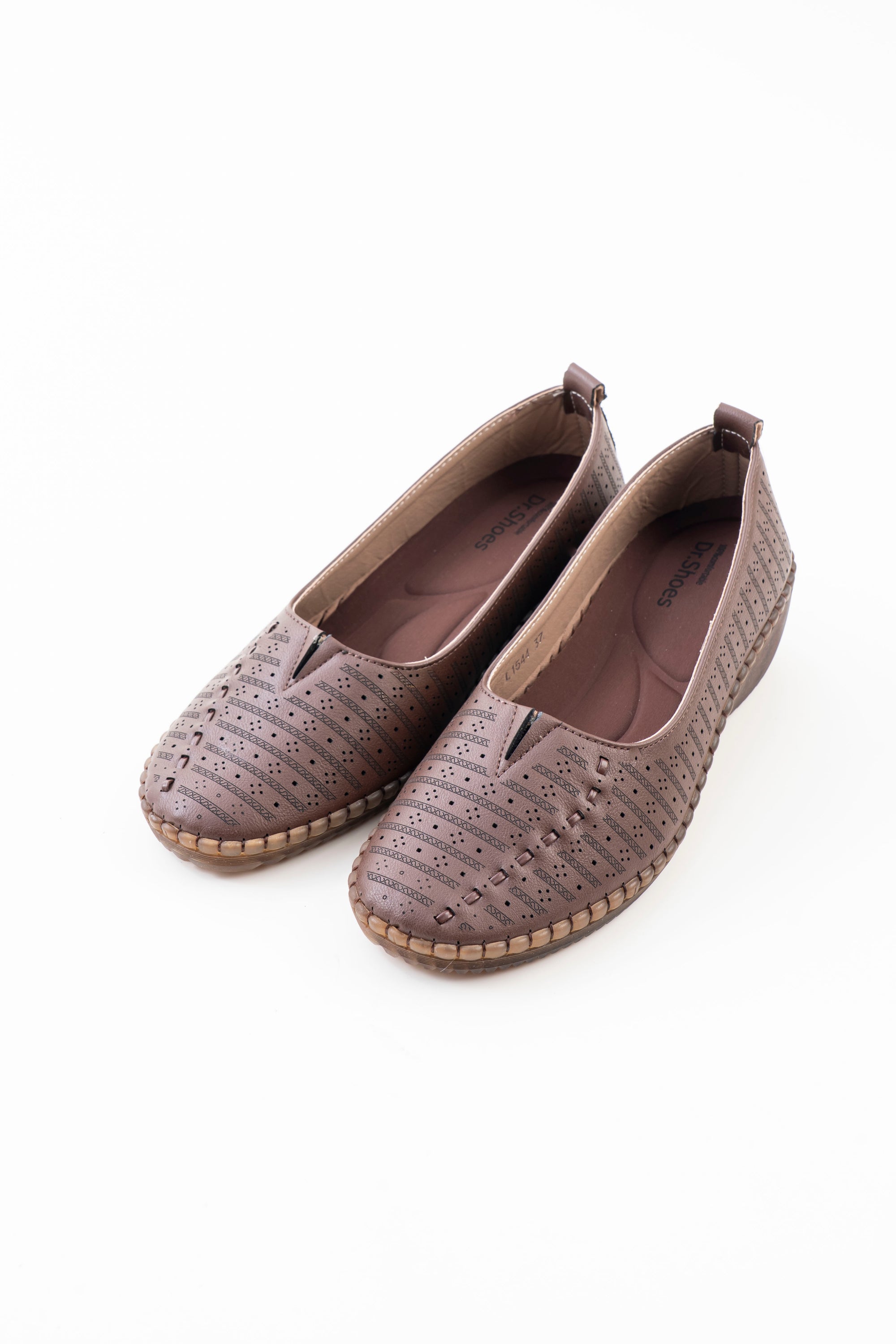 Perforated Wedge Comfort Flat Ladies - Coffee
