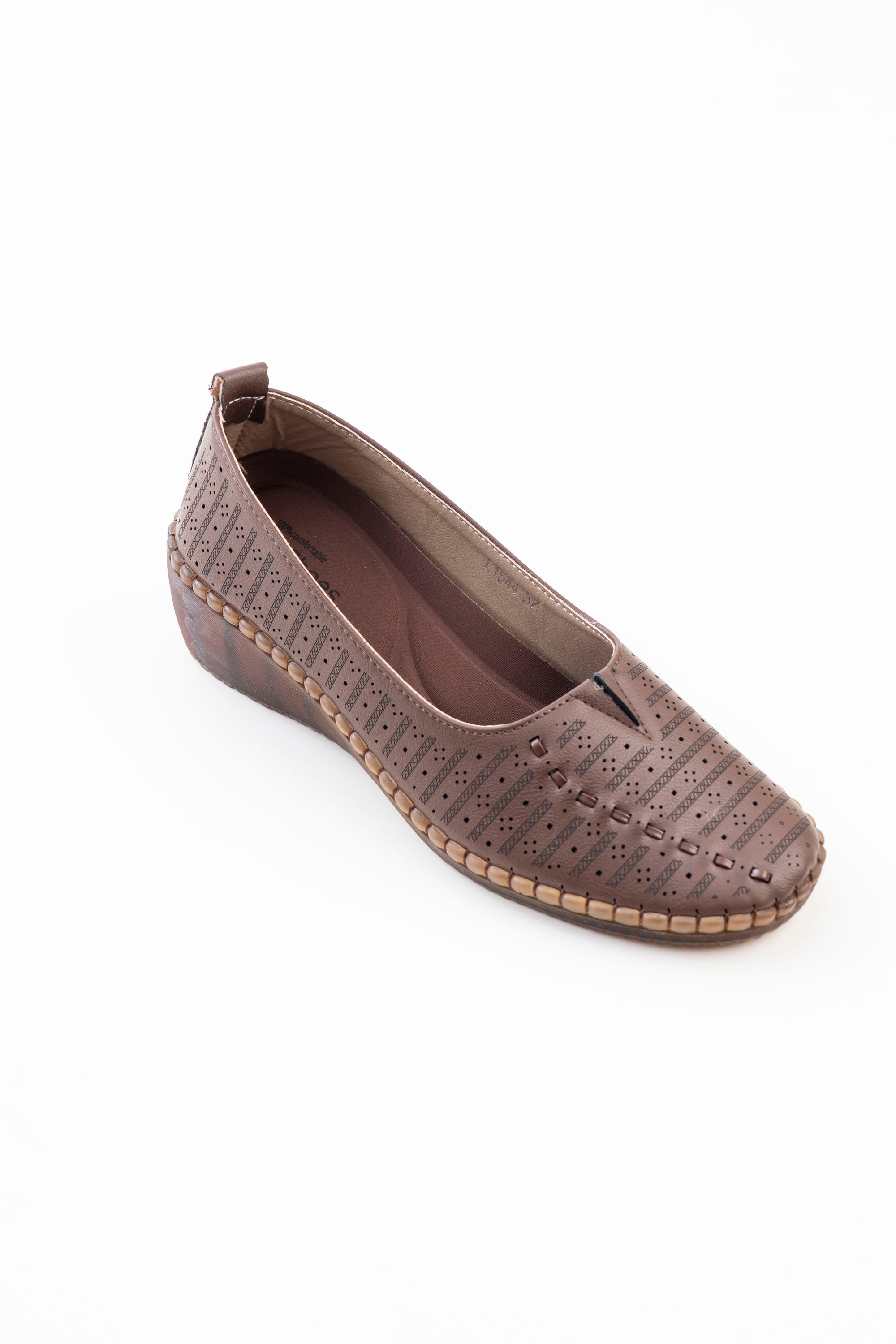 Perforated Wedge Comfort Flat Ladies - Coffee