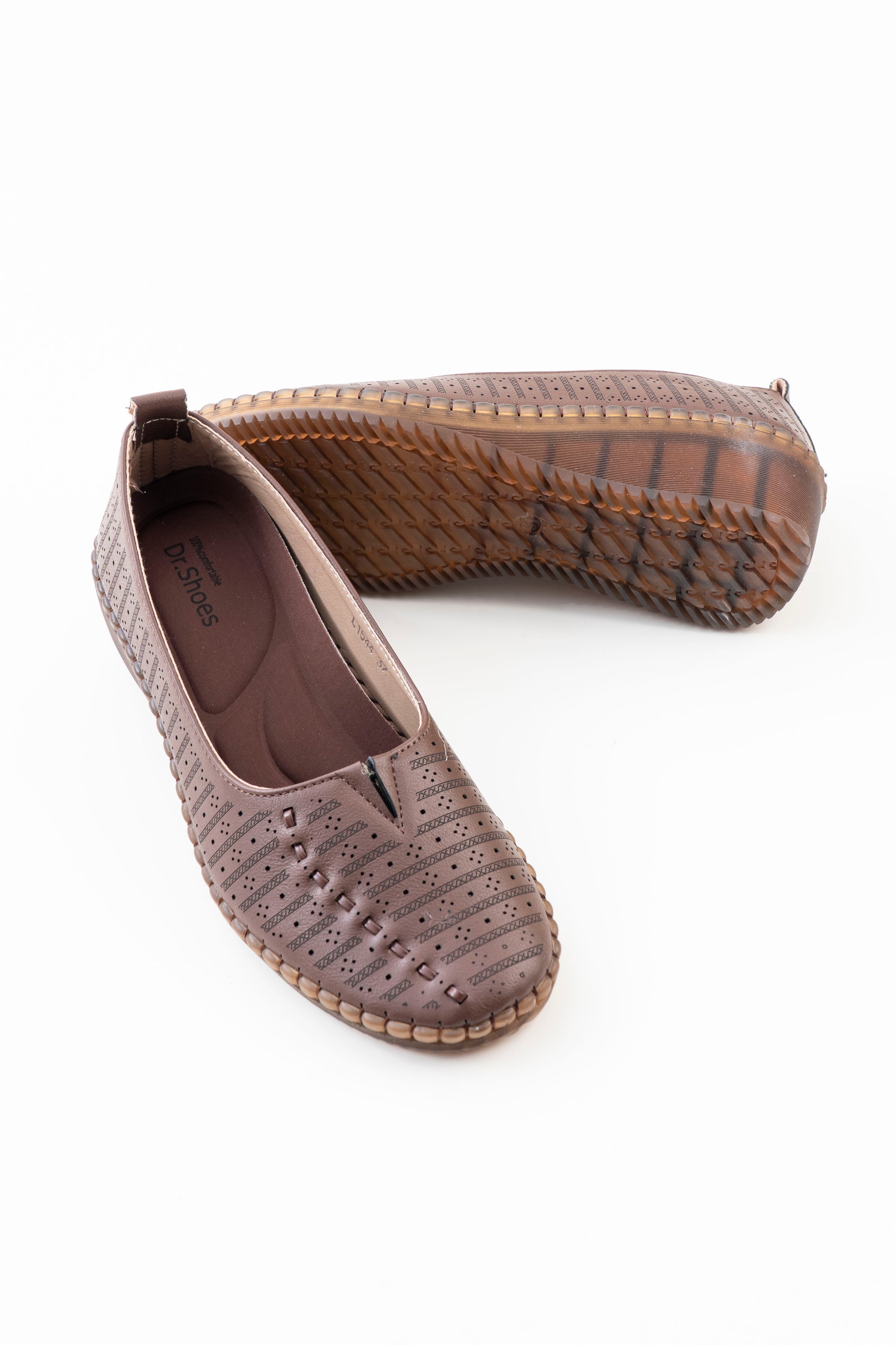 Perforated Wedge Comfort Flat Ladies - Coffee