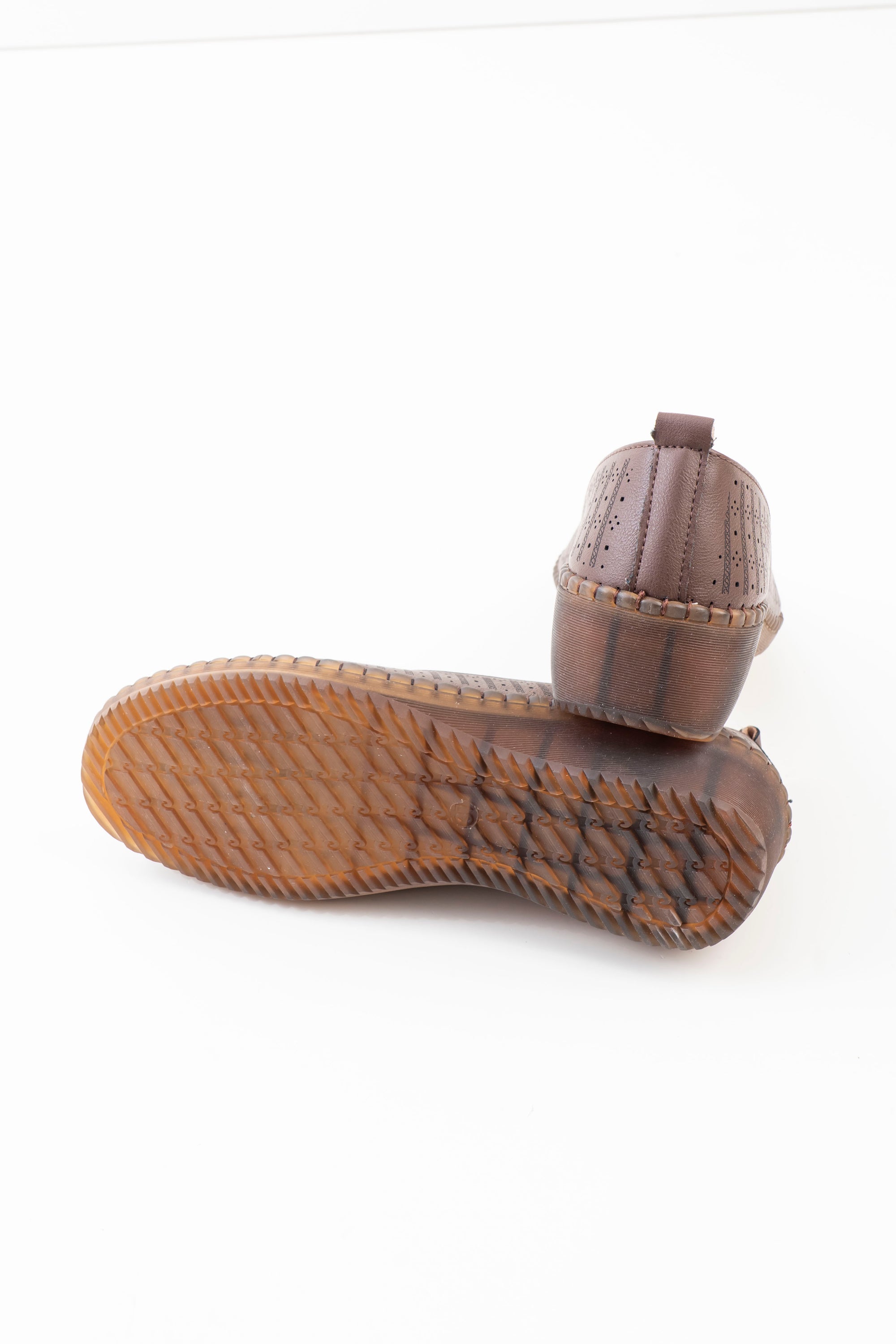 Perforated Wedge Comfort Flat Ladies - Coffee