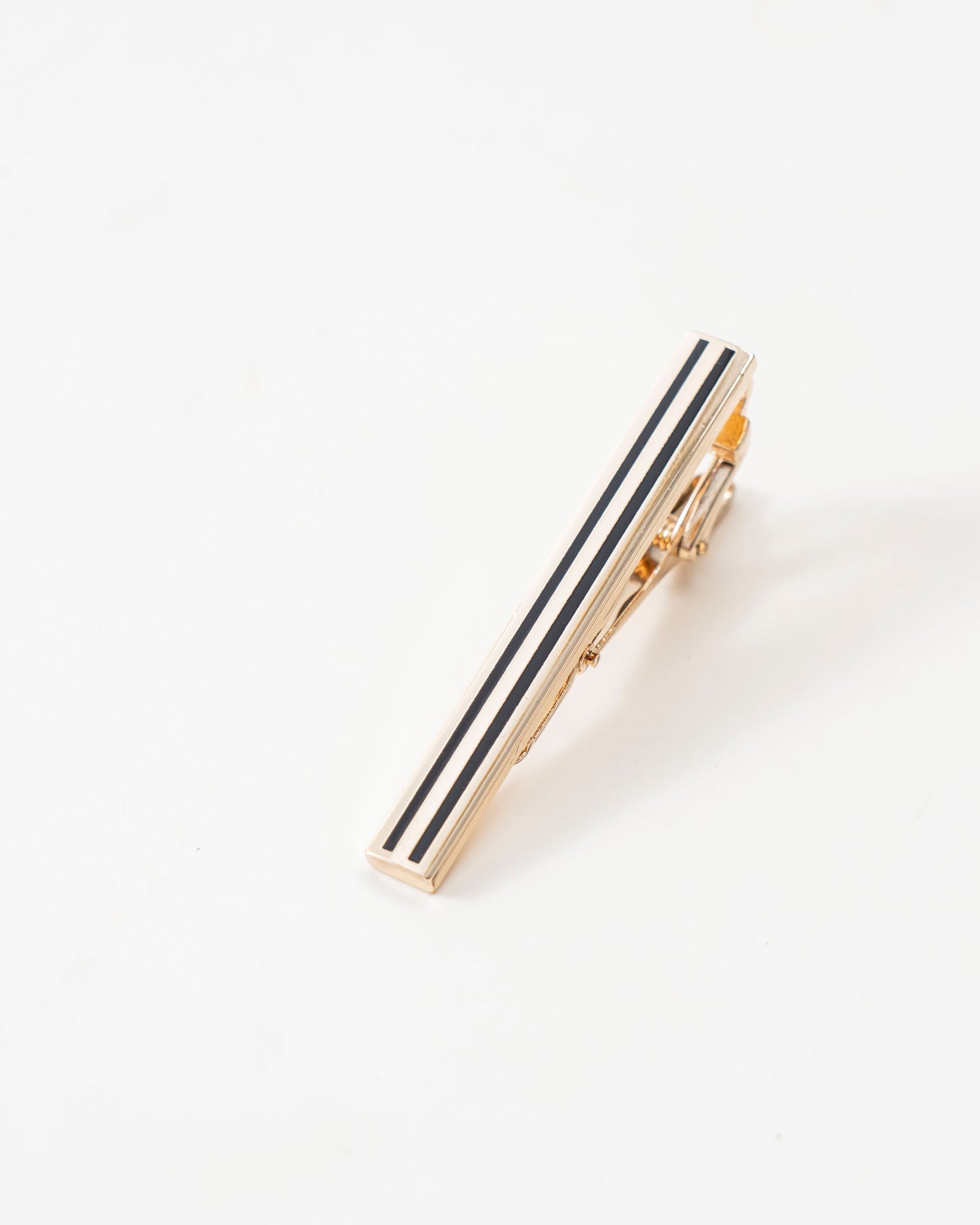 Black Stripe Gold-Tone Tie Clip