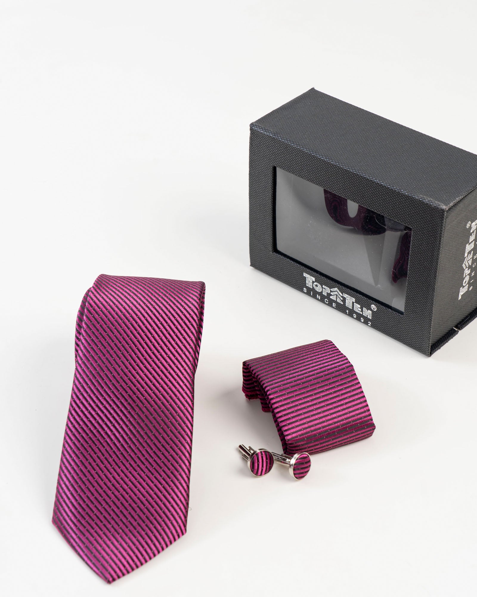 Pink & Navy Diagonal Stripe Tie Set