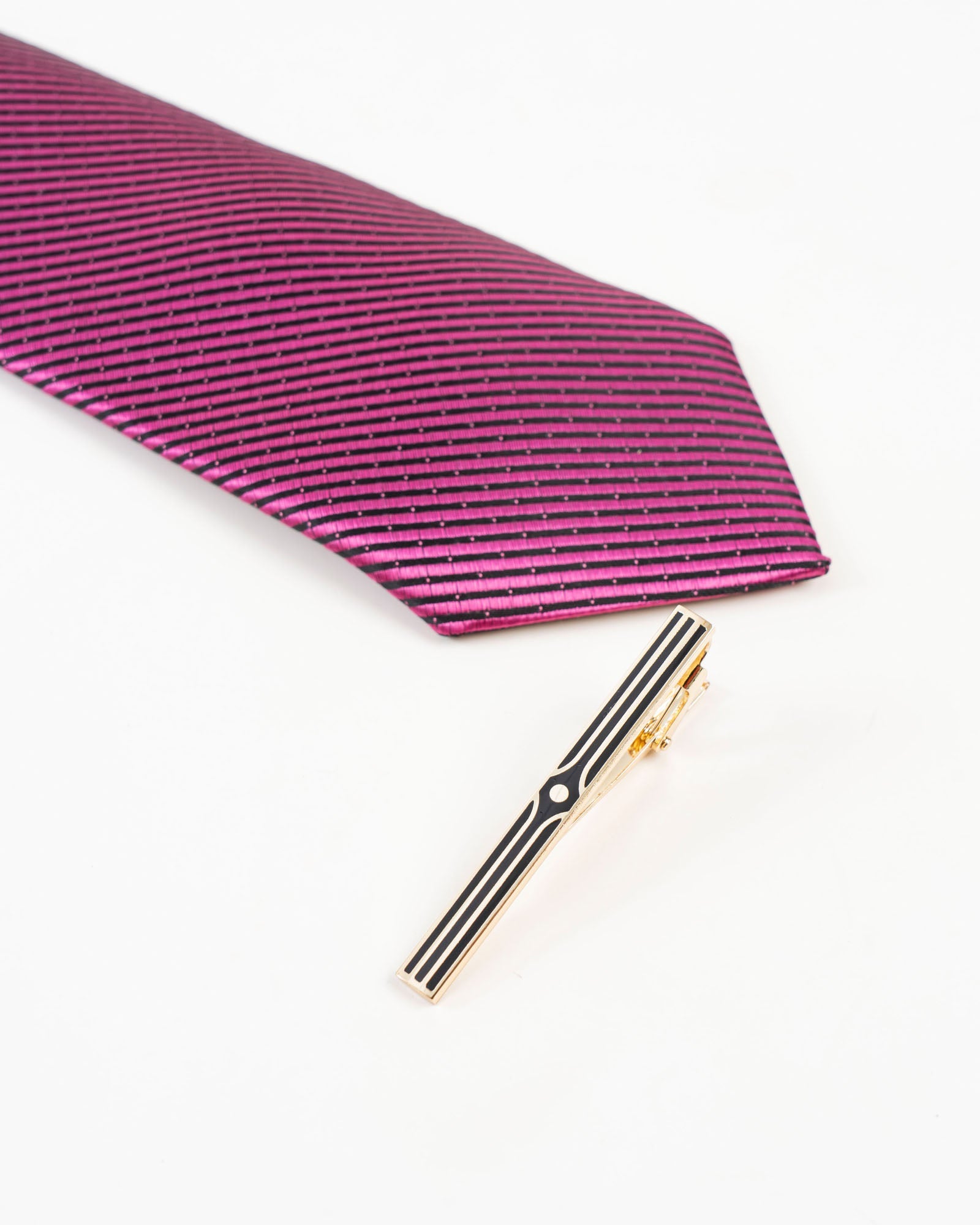 Black Stripe Gold-Tone Tie Clip