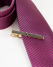 Black Stripe Gold-Tone Tie Clip