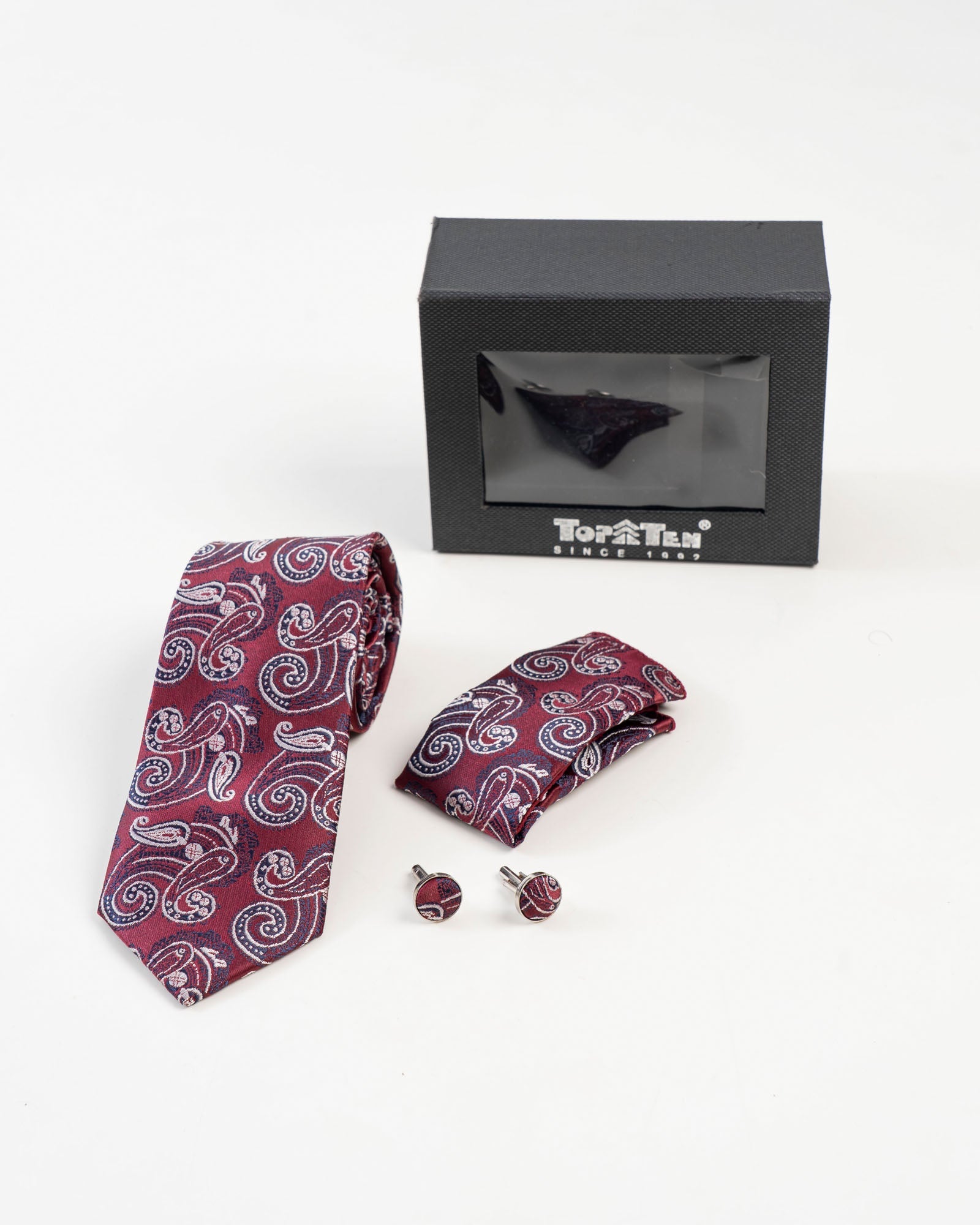 Burgundy Paisley Patterned Tie Set