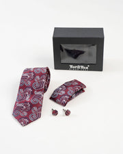 Burgundy Paisley Patterned Tie Set