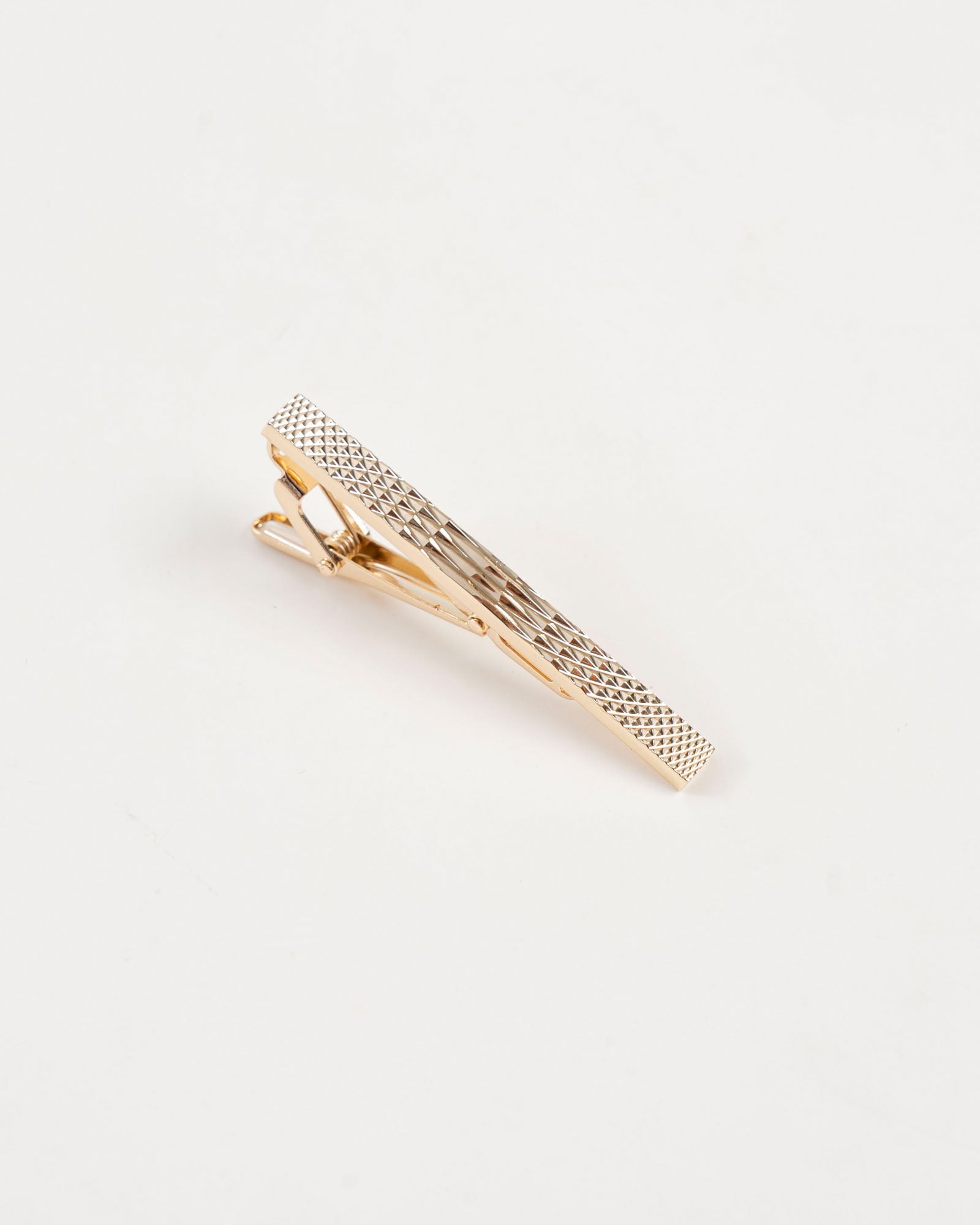 Diamond Textured Gold-Tone Tie Clip