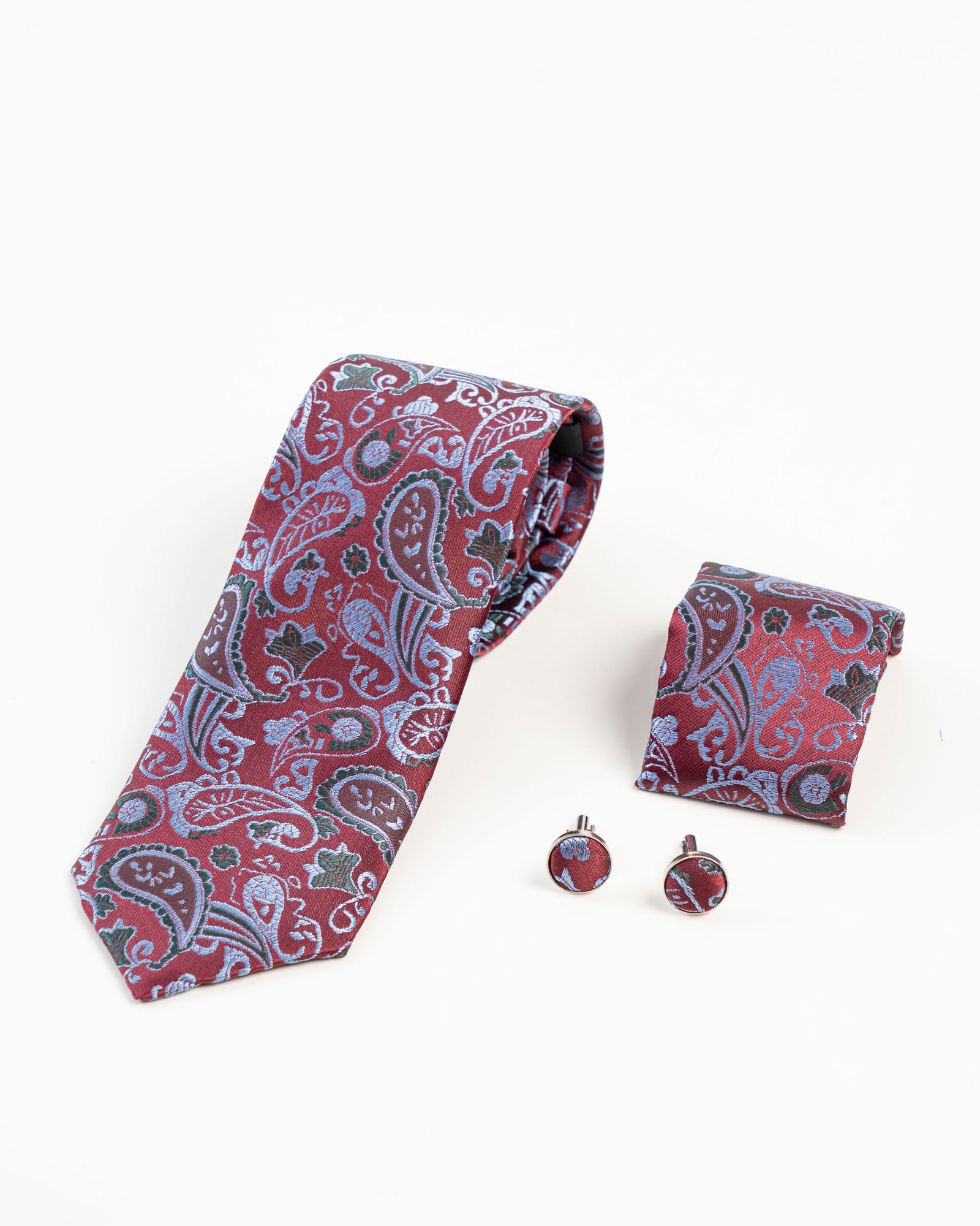 Maroon Paisley Patterned Tie Set