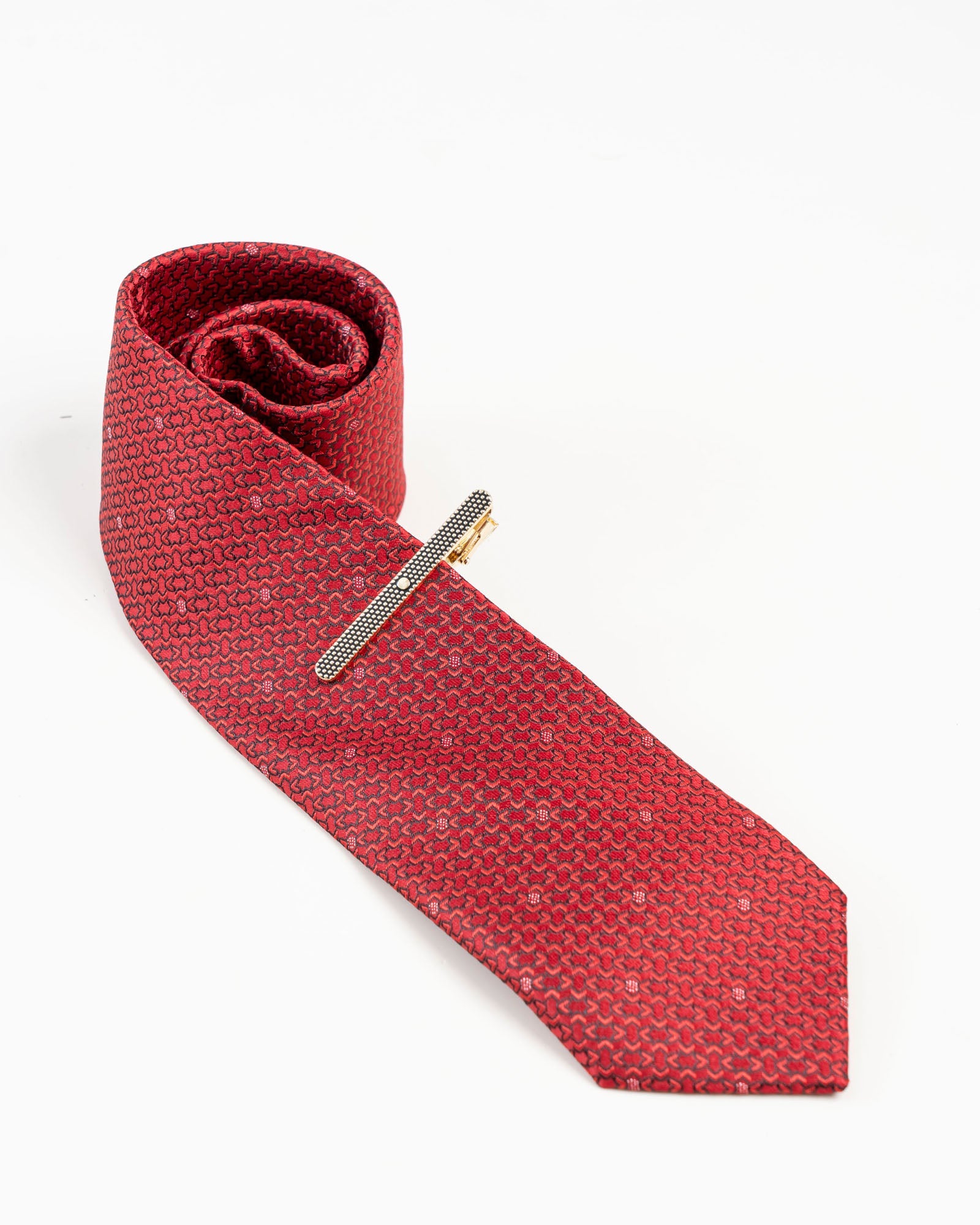 Black Textured Gold-Tone Tie Clip