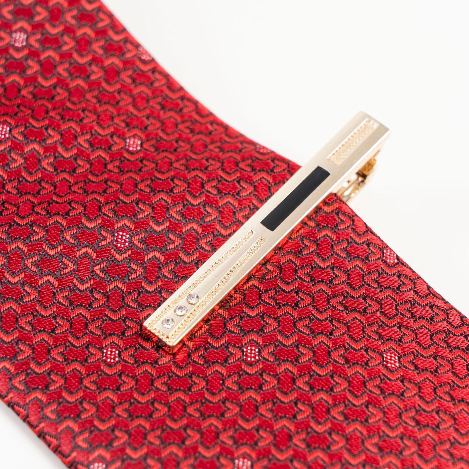 Black Inlay Crystal Gold-Tone Tie Clip