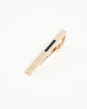 Black Inlay Crystal Gold-Tone Tie Clip