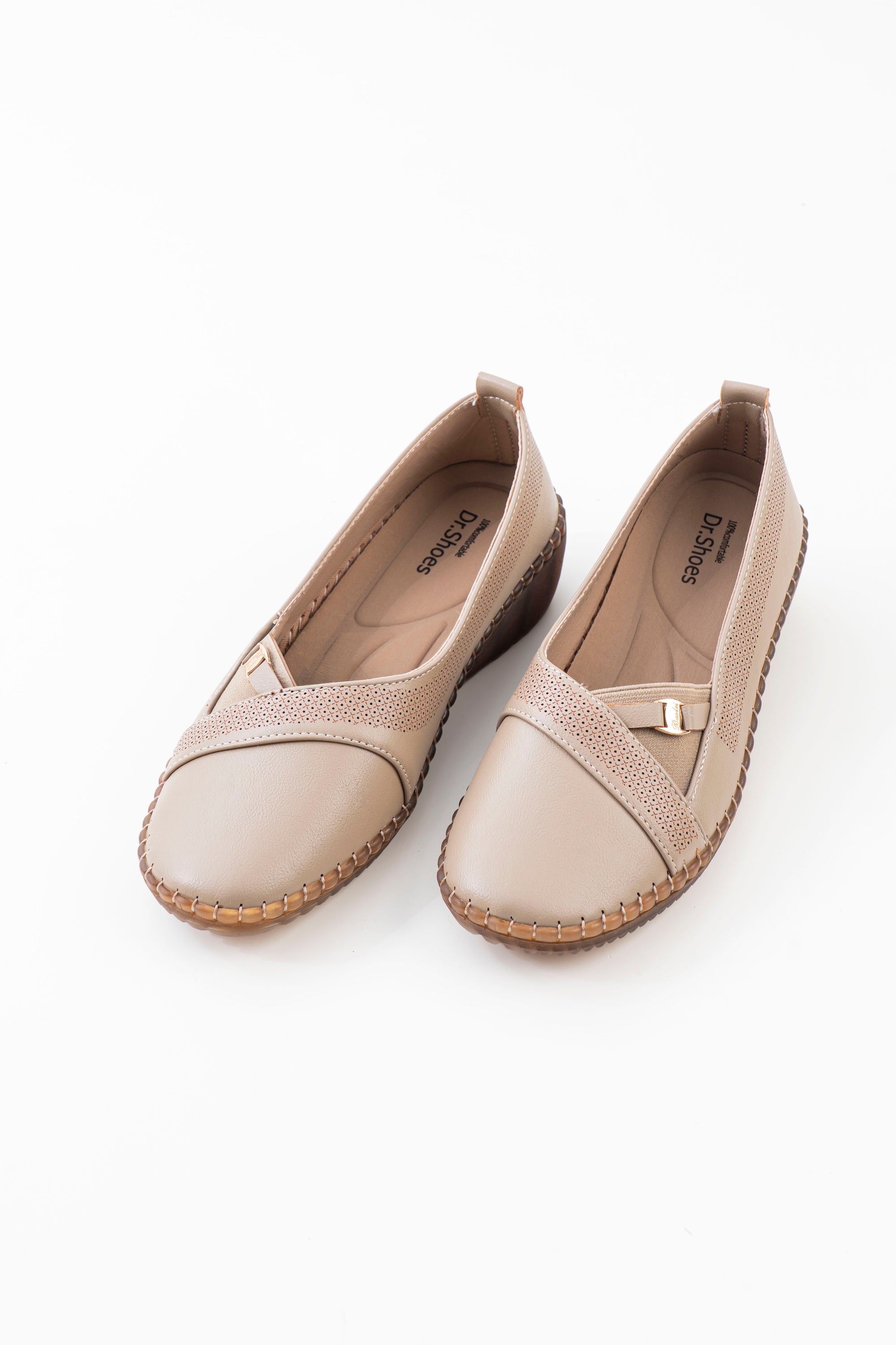 Women's Khaki Slip-On Shoes with Cross-Strap Detail | Dr. Shoes