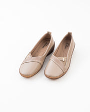 Women's Khaki Slip-On Shoes with Cross-Strap Detail | Dr. Shoes