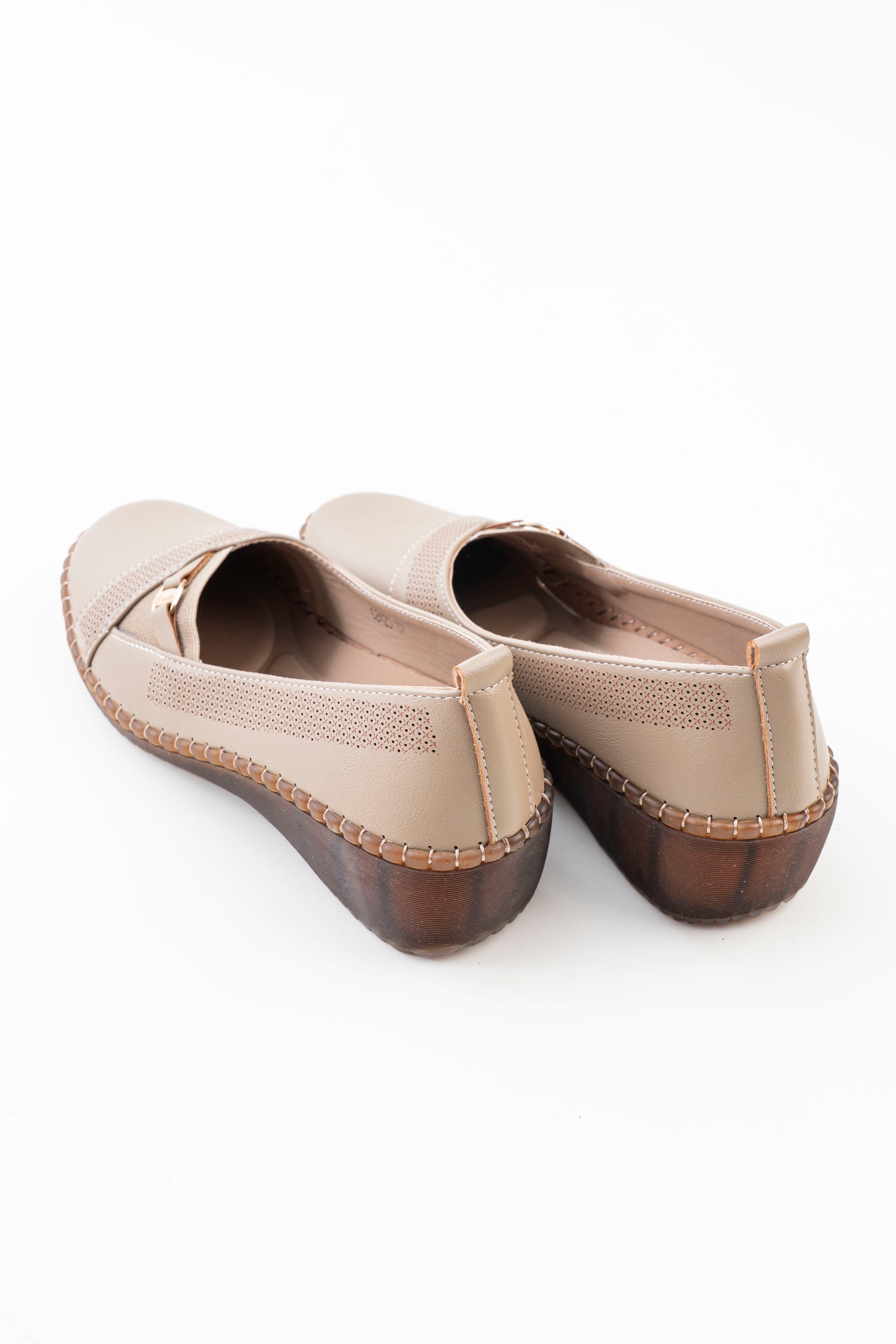 Women's Khaki Slip-On Shoes with Cross-Strap Detail | Dr. Shoes