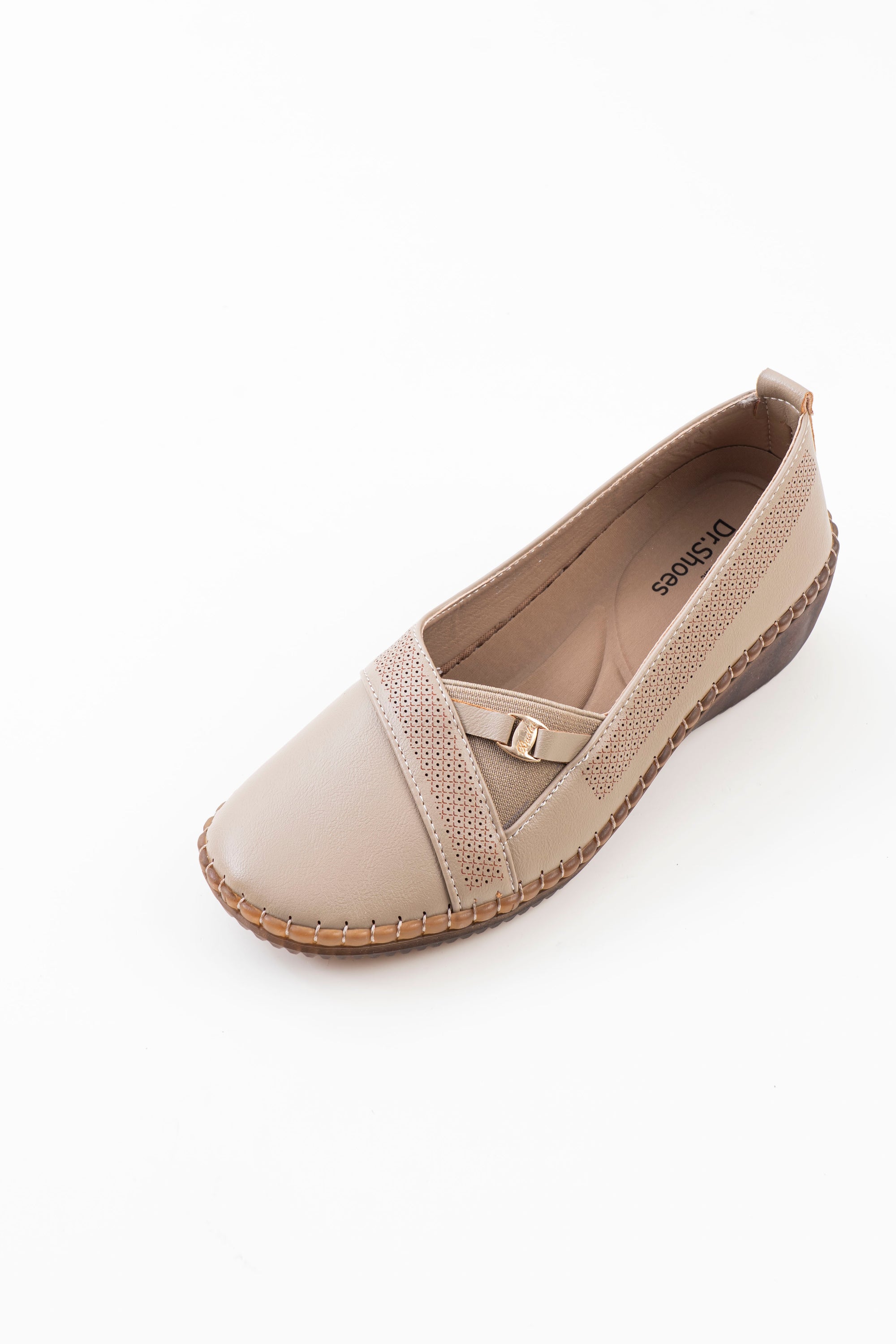 Women's Khaki Slip-On Shoes with Cross-Strap Detail | Dr. Shoes