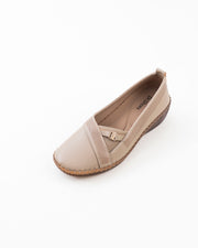 Women's Khaki Slip-On Shoes with Cross-Strap Detail | Dr. Shoes