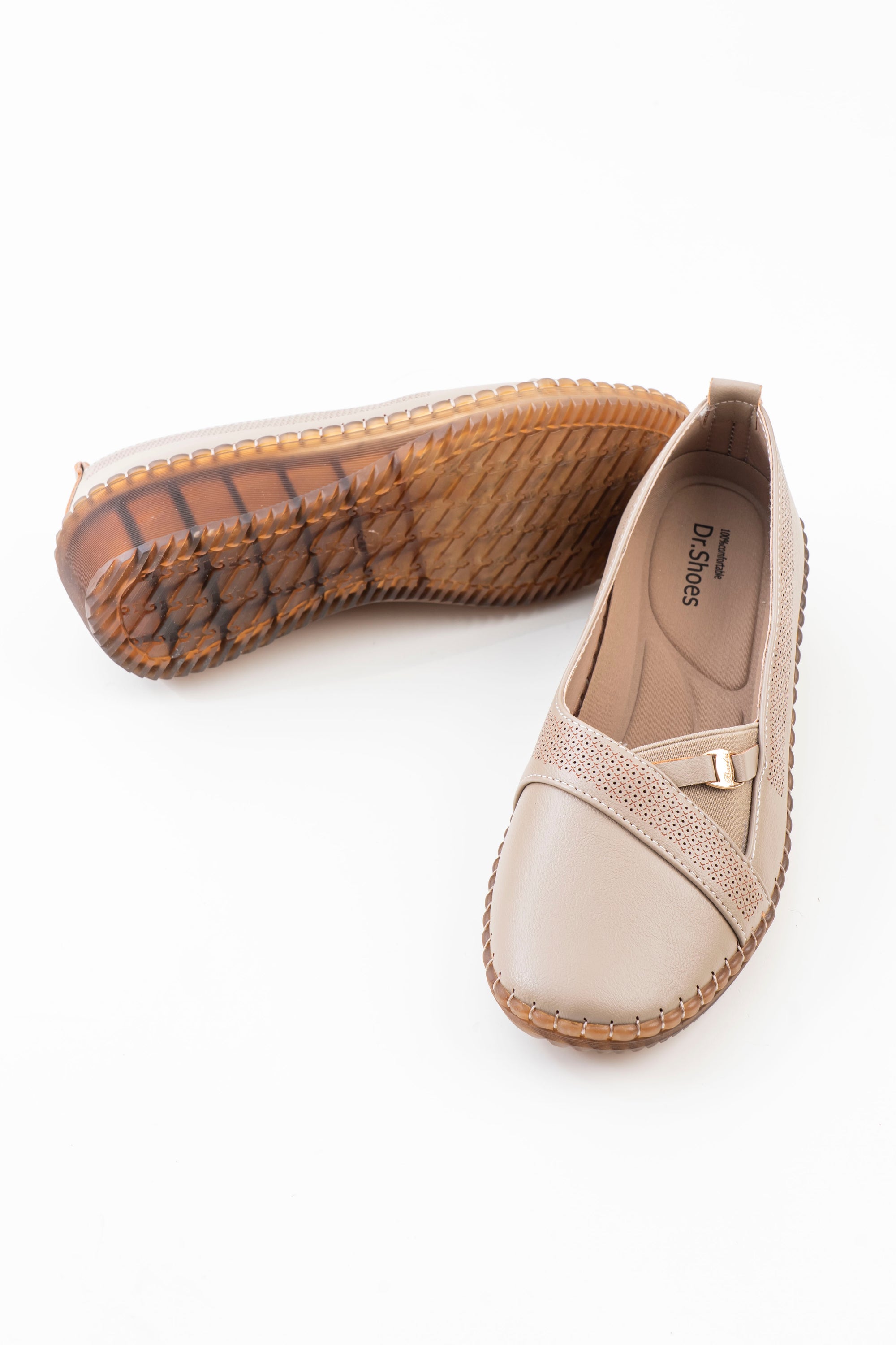Women's Khaki Slip-On Shoes with Cross-Strap Detail | Dr. Shoes