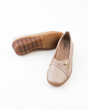 Women's Khaki Slip-On Shoes with Cross-Strap Detail | Dr. Shoes