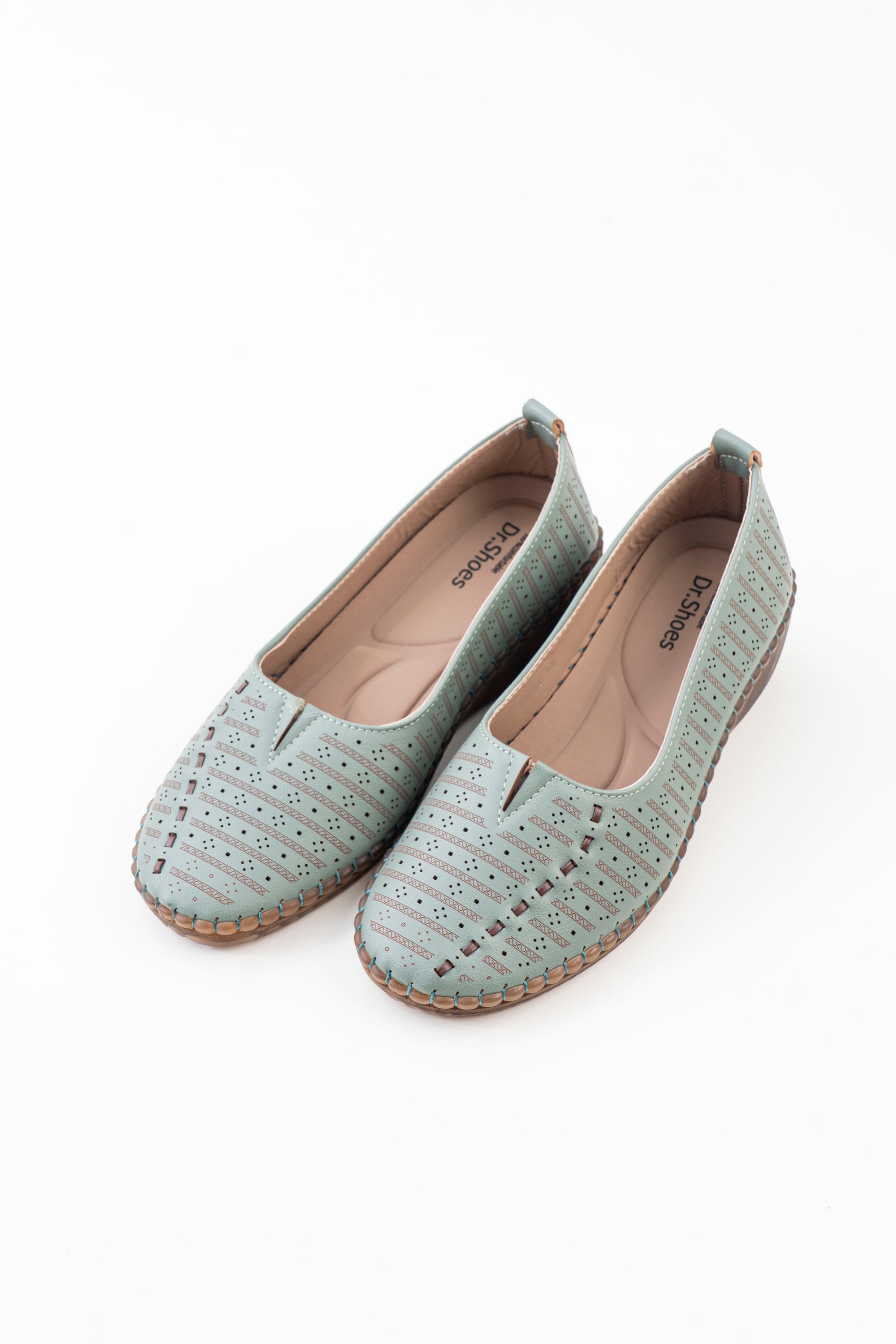 Women's Green Perforated Slip-On Shoes | Dr. Shoes