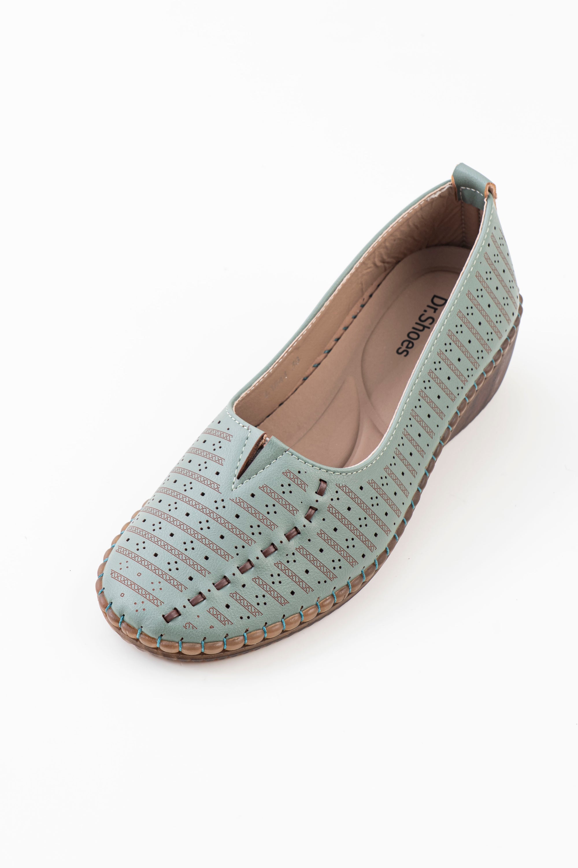 Women's Green Perforated Slip-On Shoes | Dr. Shoes