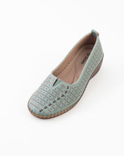 Women's Green Perforated Slip-On Shoes | Dr. Shoes