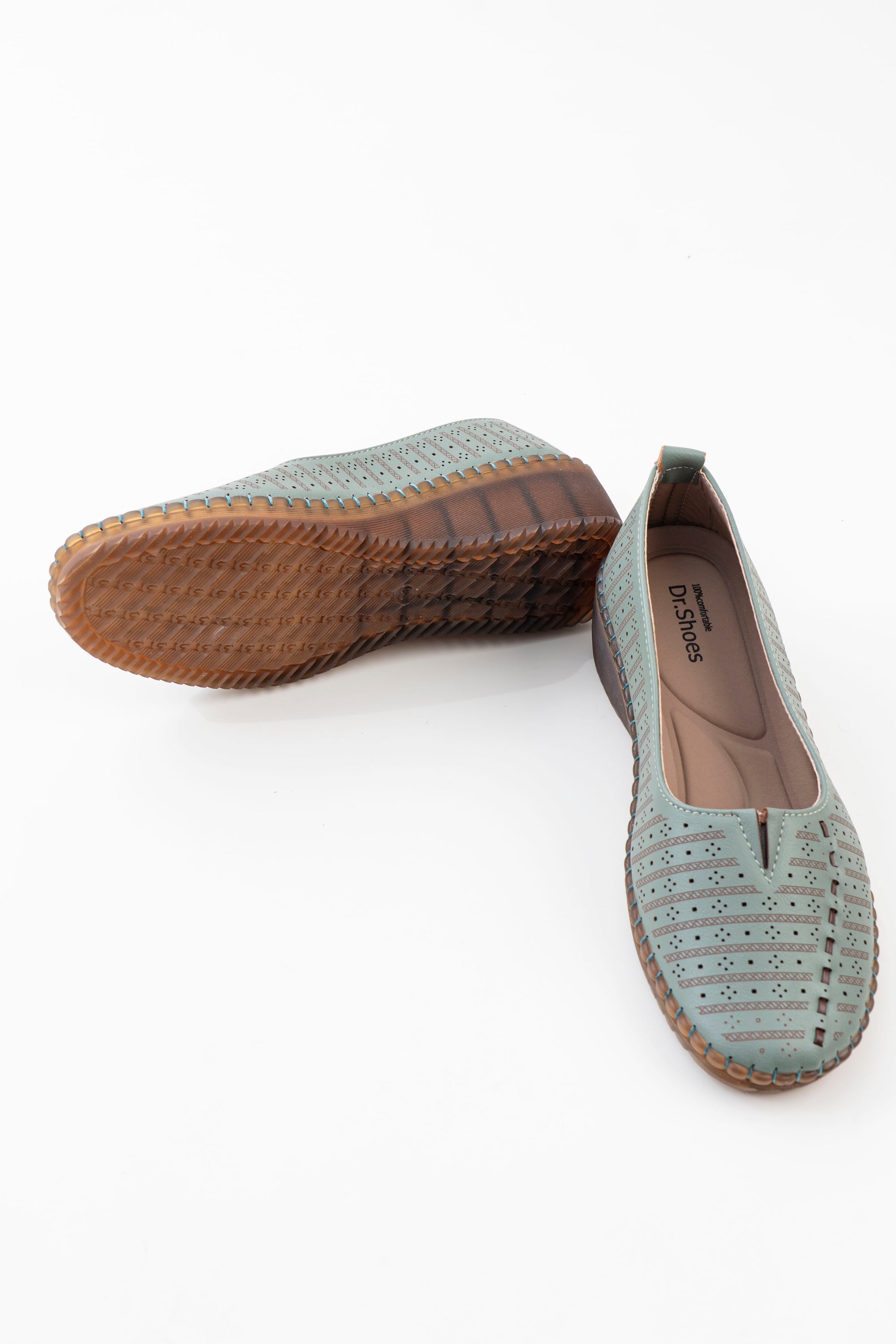 Women's Green Perforated Slip-On Shoes | Dr. Shoes