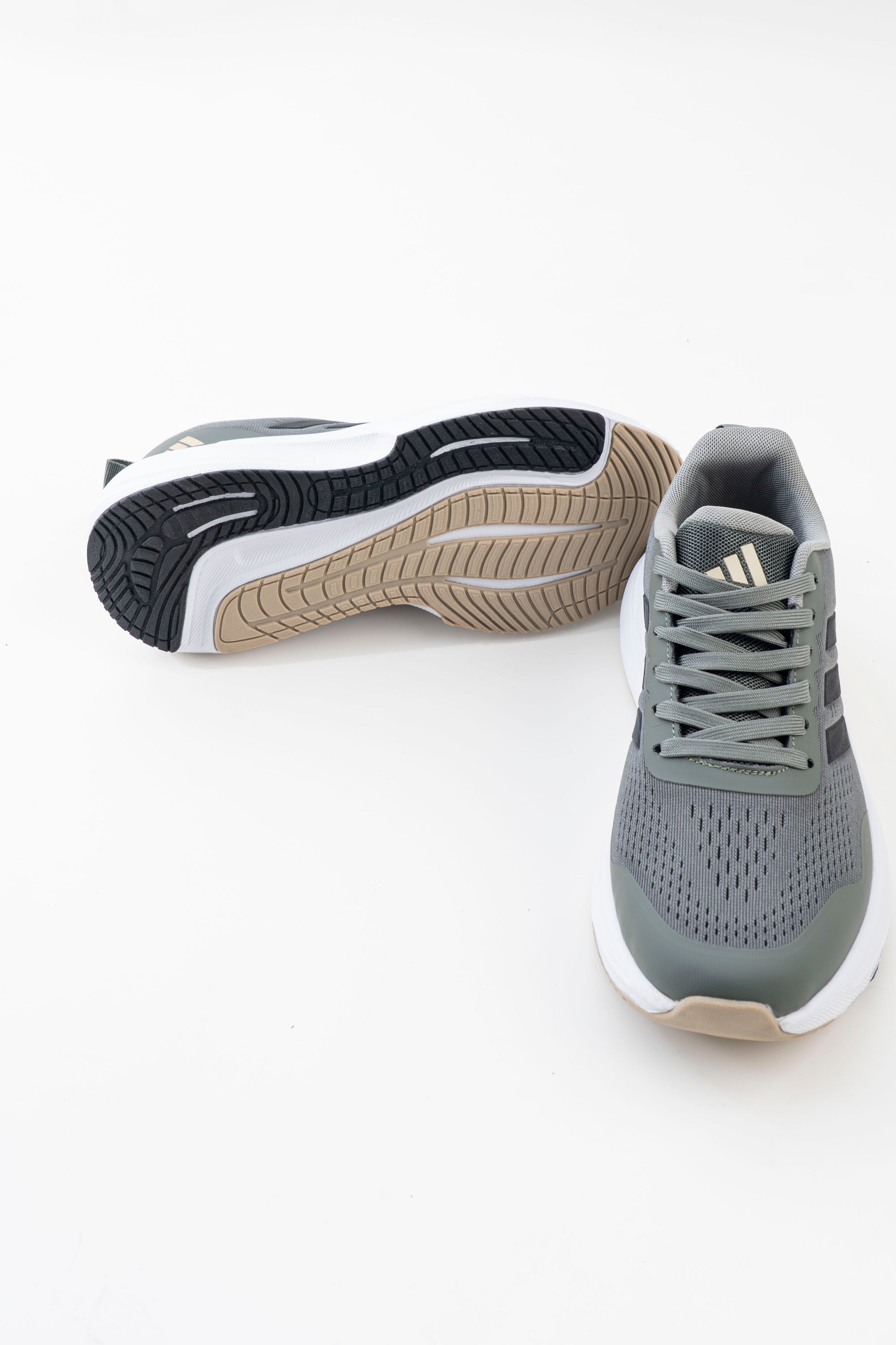 Men's Grey Mesh Lace-Up Sneakers with Black Side Stripes