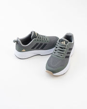 Men's Grey Mesh Lace-Up Sneakers with Black Side Stripes