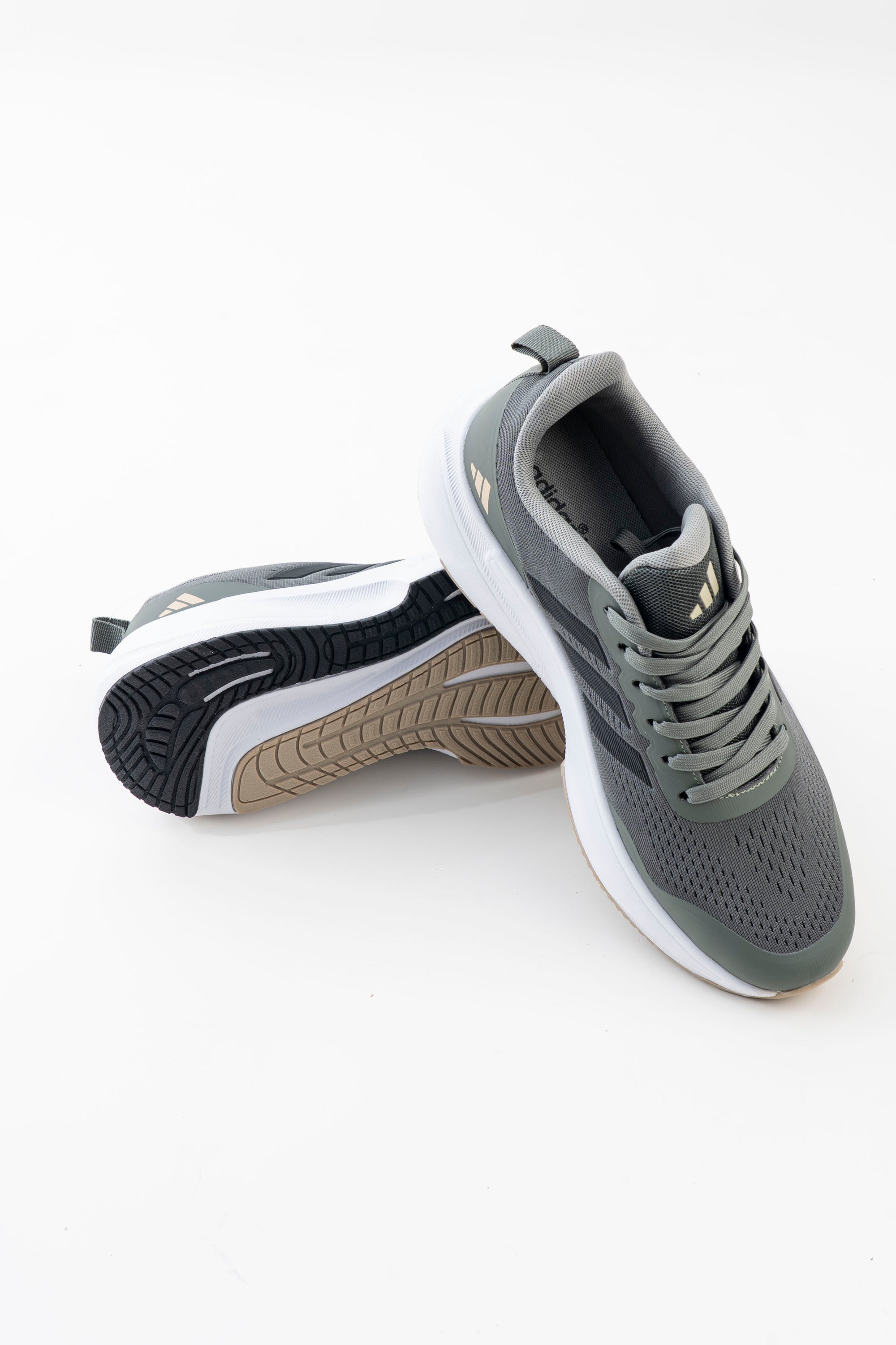 Men's Grey Mesh Lace-Up Sneakers with Black Side Stripes