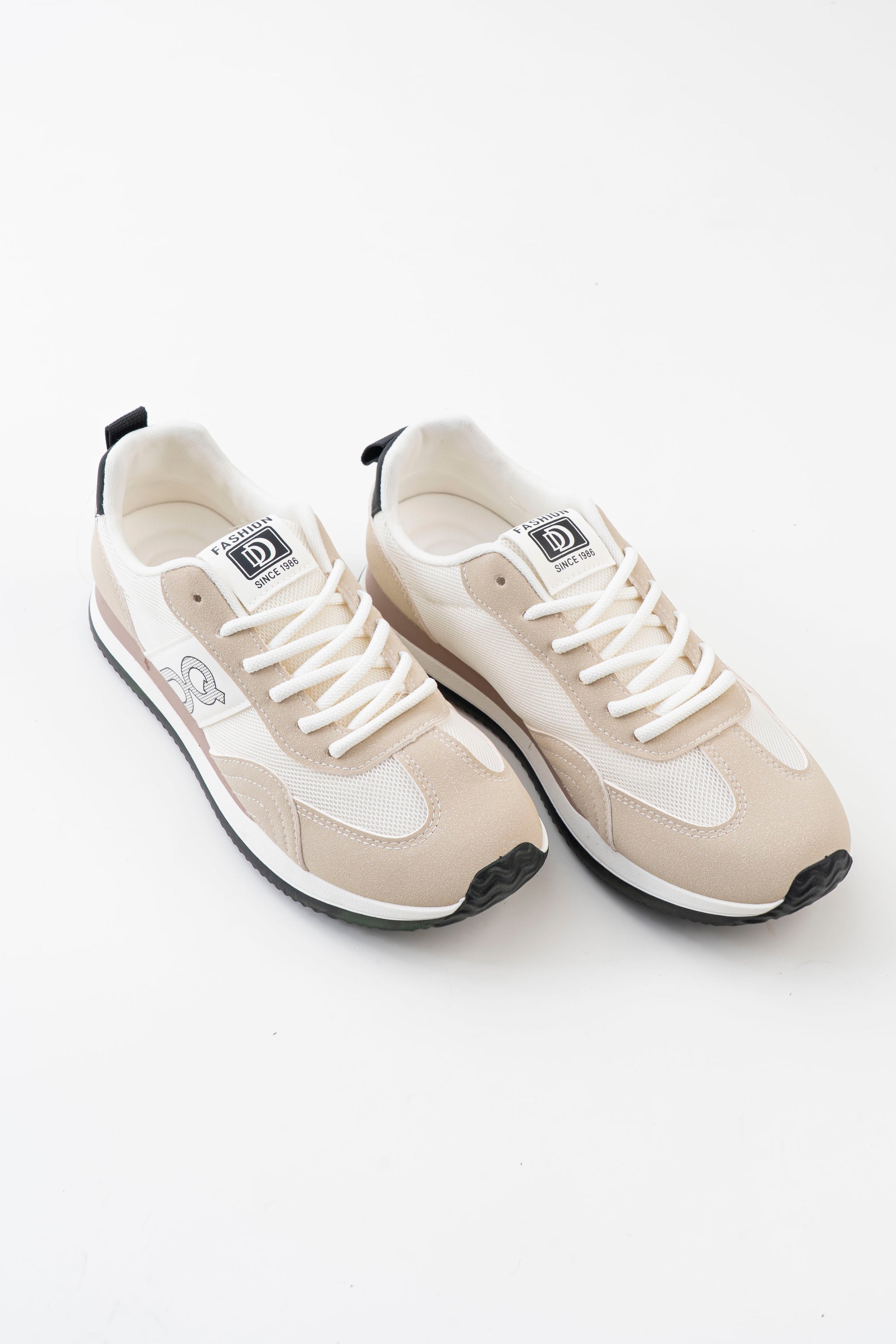 Men's Beige & White Retro Lace-Up Sneakers