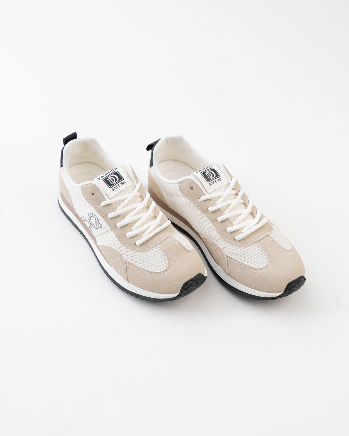 Men's Beige & White Retro Lace-Up Sneakers