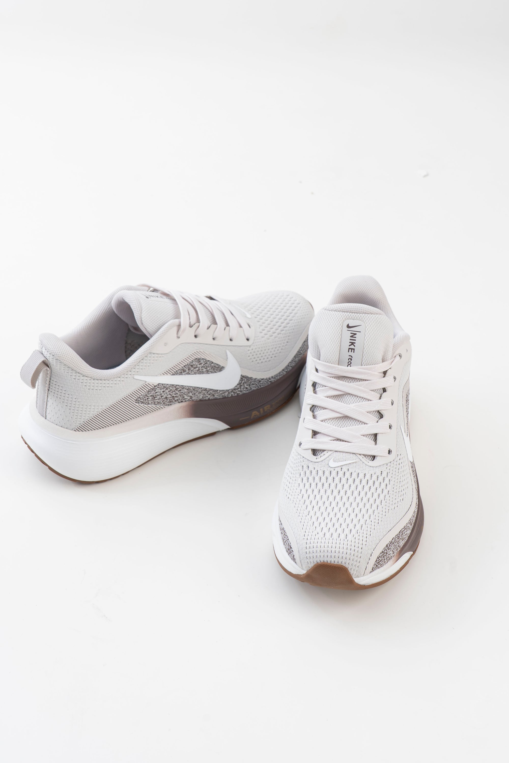 Men's White & Grey Mesh Lace-Up Sneakers with Brown Accents