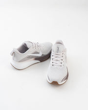 Men's White & Grey Mesh Lace-Up Sneakers with Brown Accents
