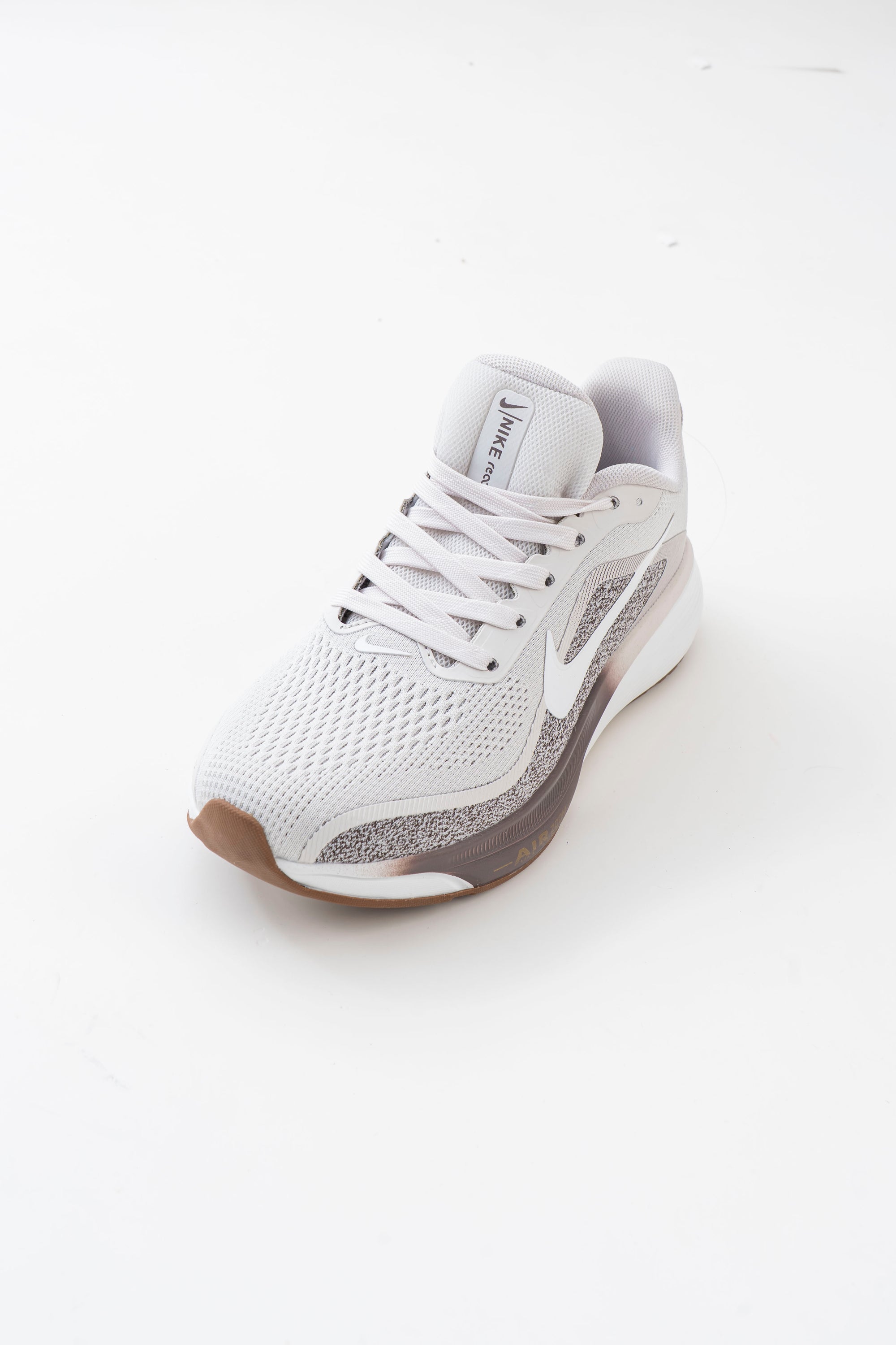 Men's White & Grey Mesh Lace-Up Sneakers with Brown Accents