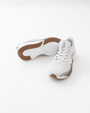 Men's White & Grey Mesh Lace-Up Sneakers with Brown Accents