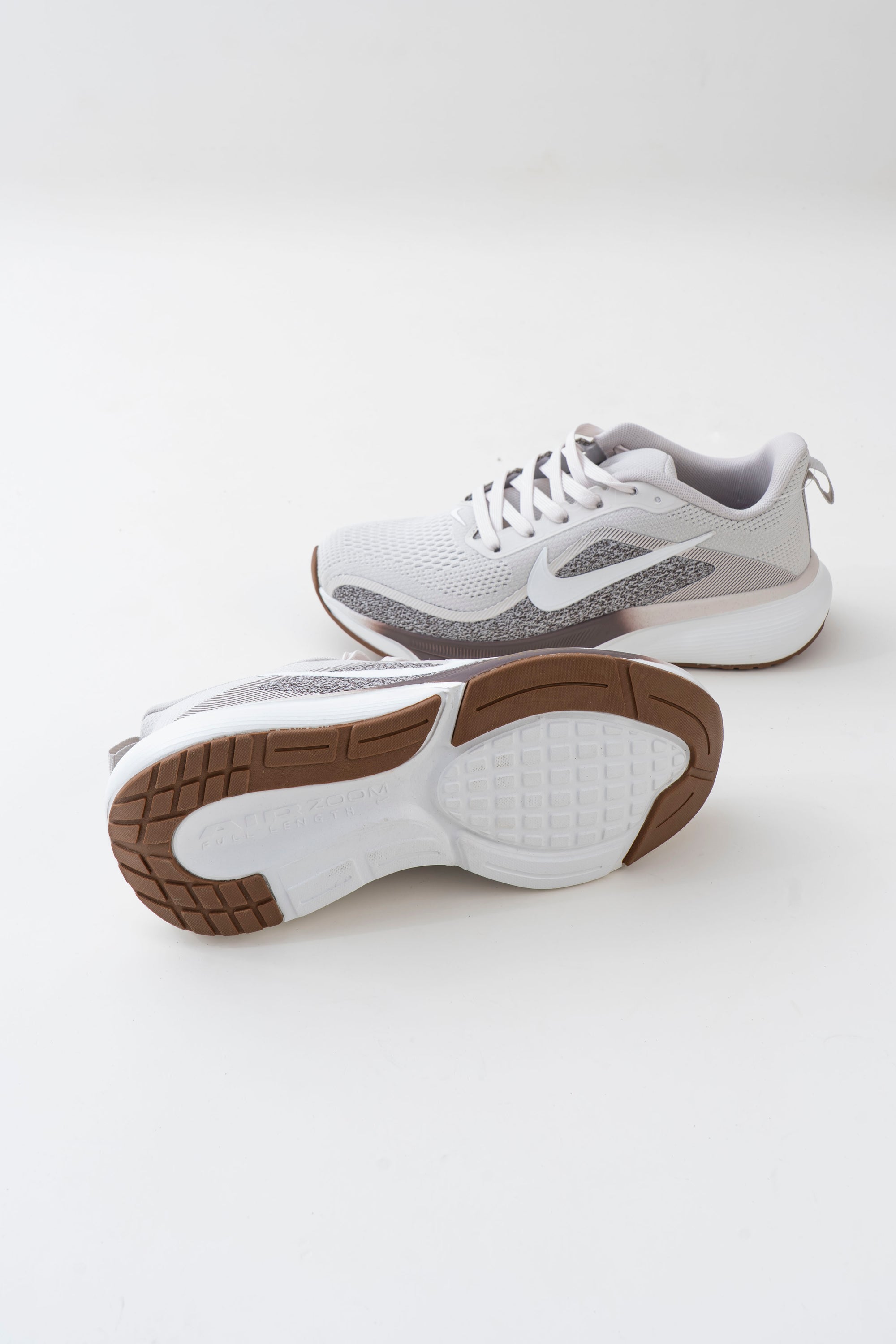 Men's White & Grey Mesh Lace-Up Sneakers with Brown Accents