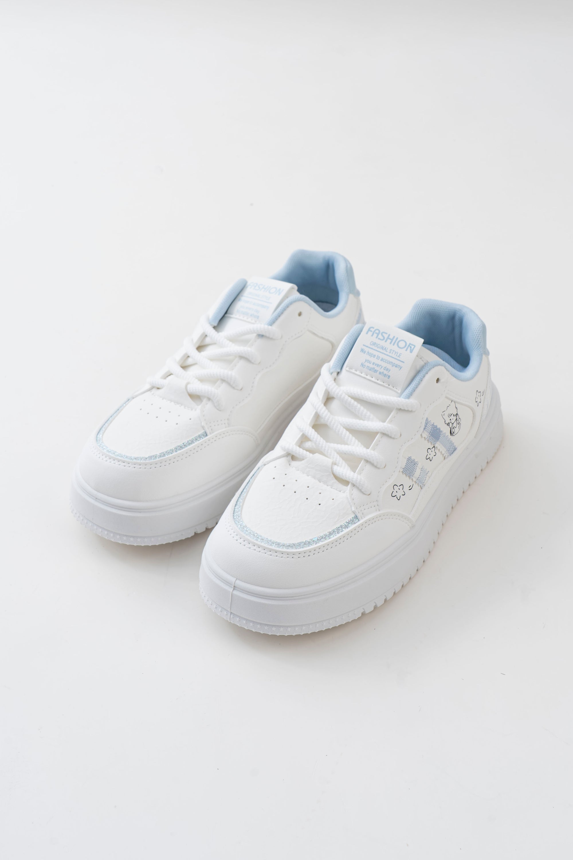 Women's White & Blue Platform Sneakers with Character Prints