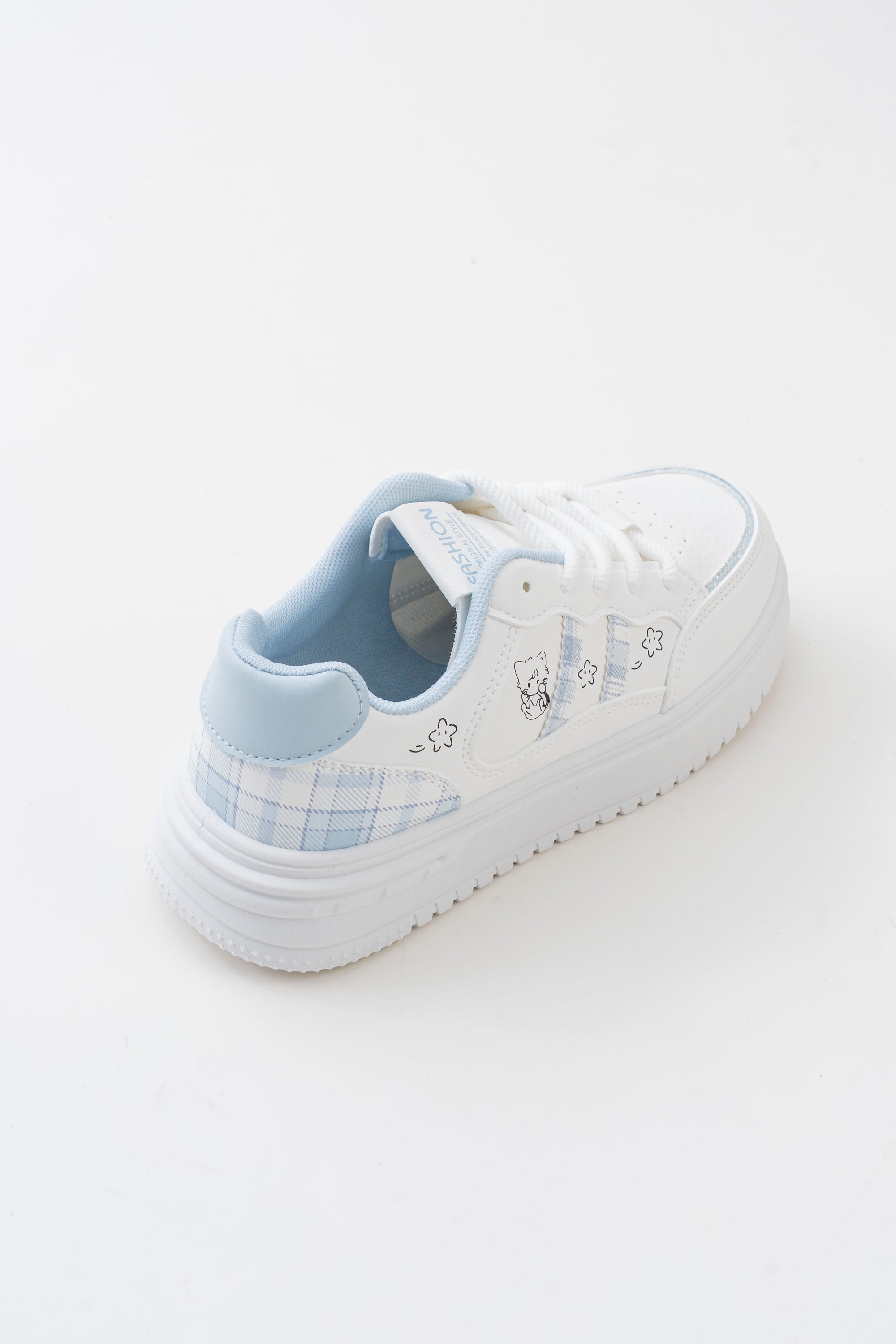Women's White & Blue Platform Sneakers with Character Prints