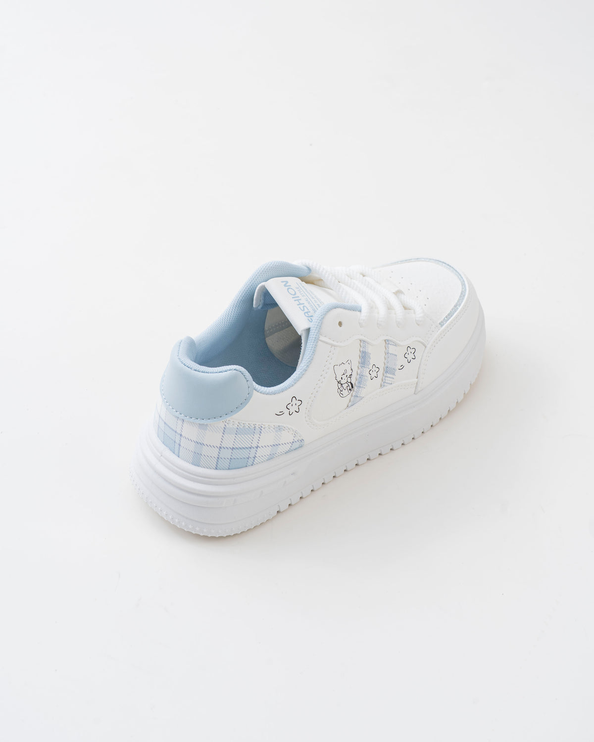 Women's White & Blue Platform Sneakers with Character Prints