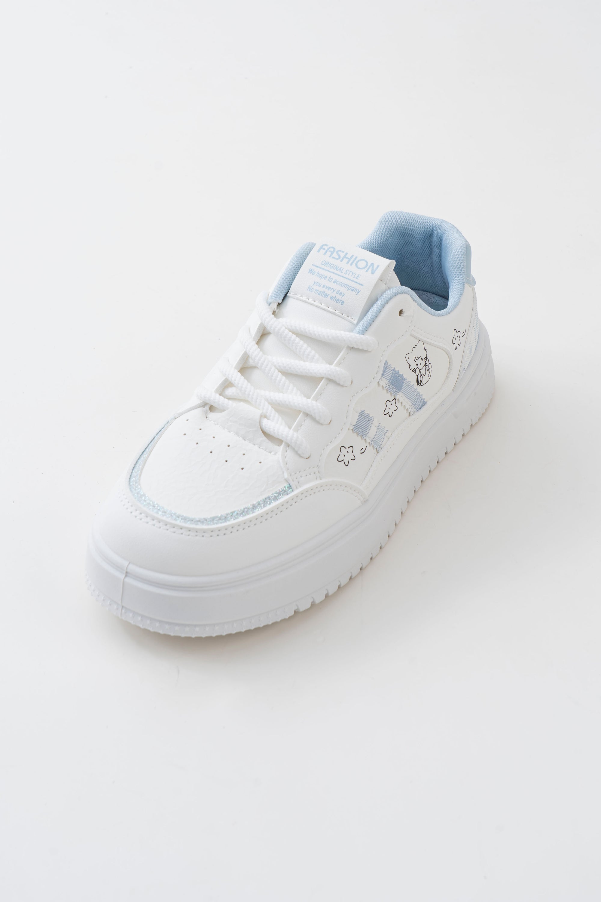 Women's White & Blue Platform Sneakers with Character Prints
